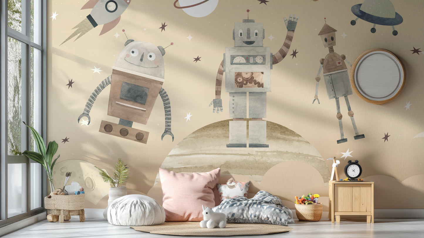 Cosmic Robots Wall Mural