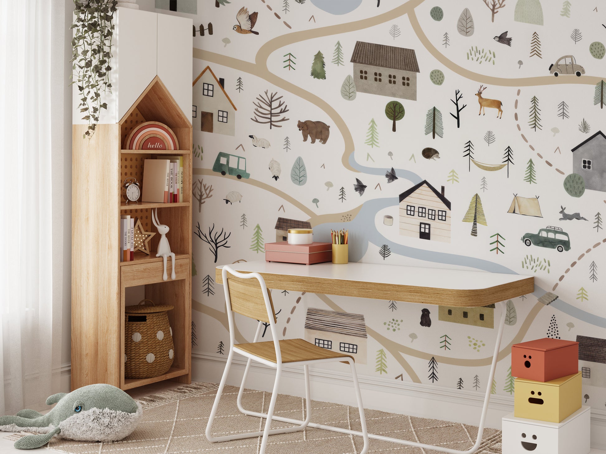 Playful countryside wallpaper for kids
