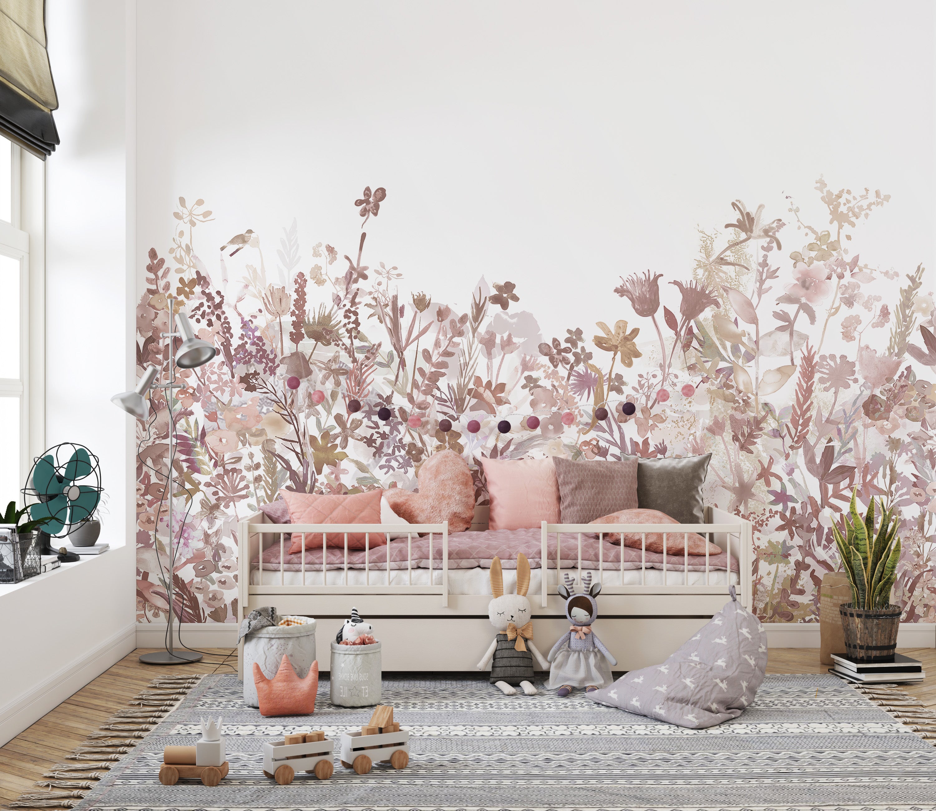 Chic pink flower wallpaper mural for rooms