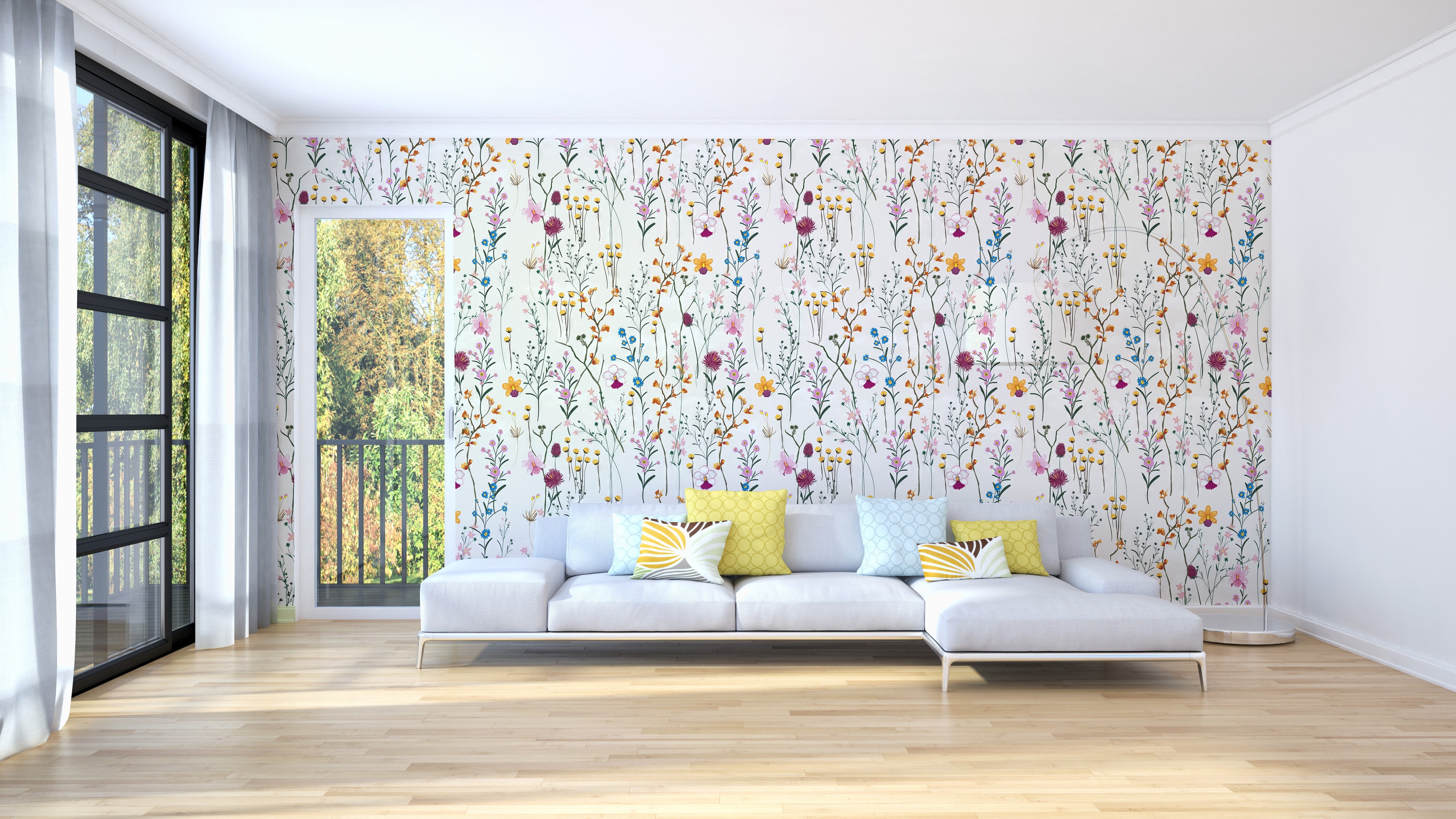 Floral wallpaper with vibrant flowers pattern