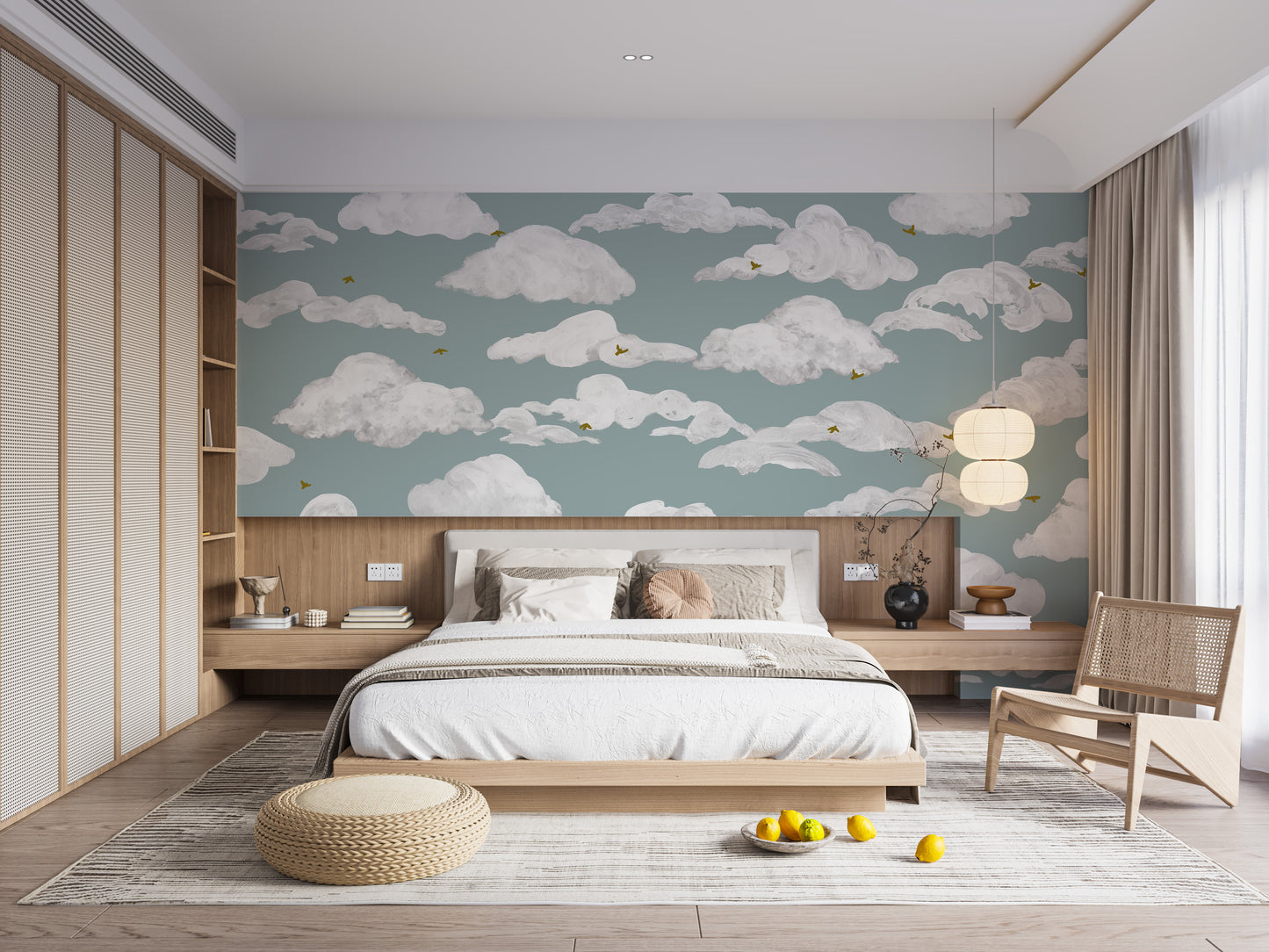 Serene sky mural with cloud design