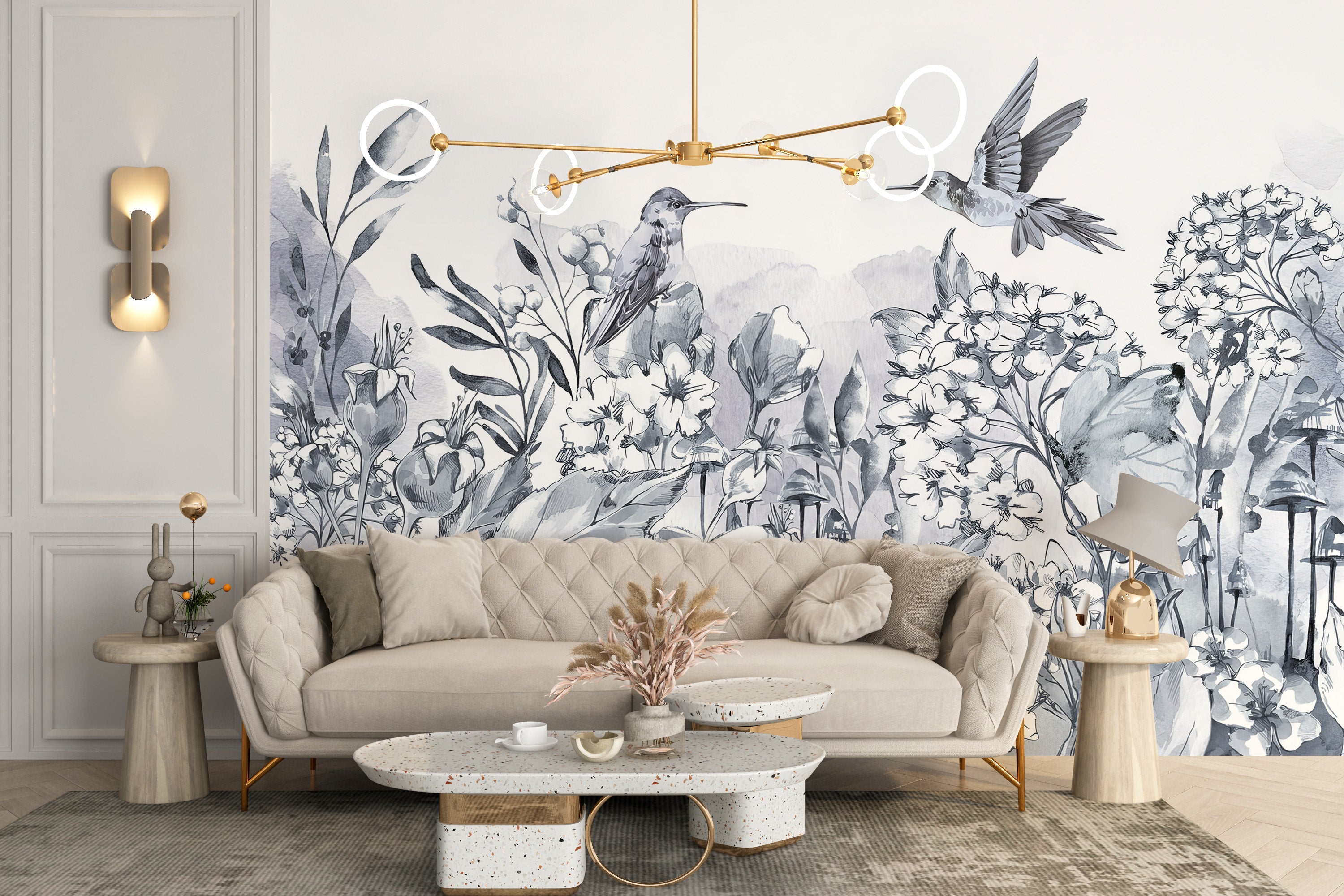 Hummingbird garden wallpaper mural for walls