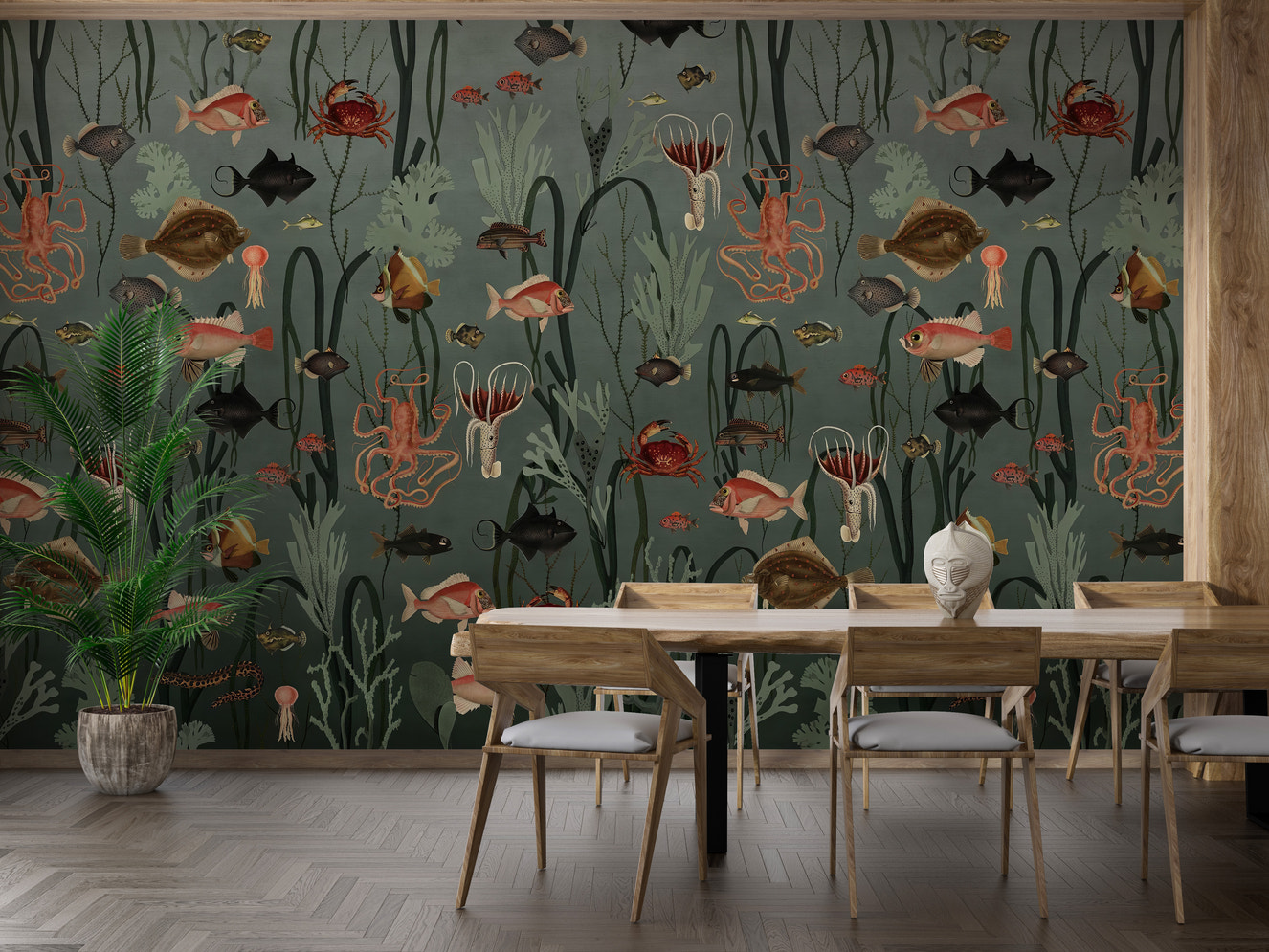 Underwater fish wallpaper for ocean-themed rooms