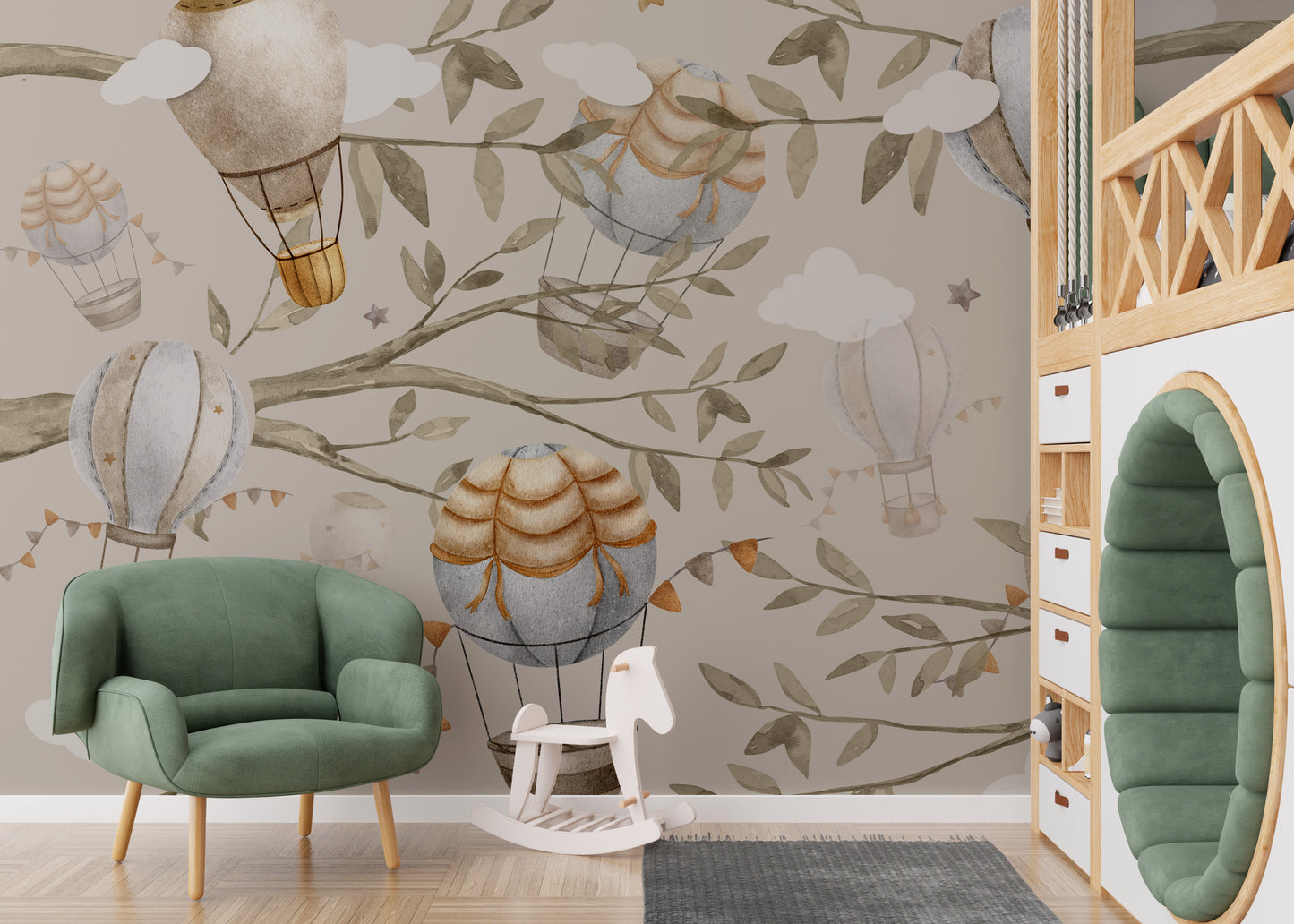 Watercolour Air Balloon Wall Mural