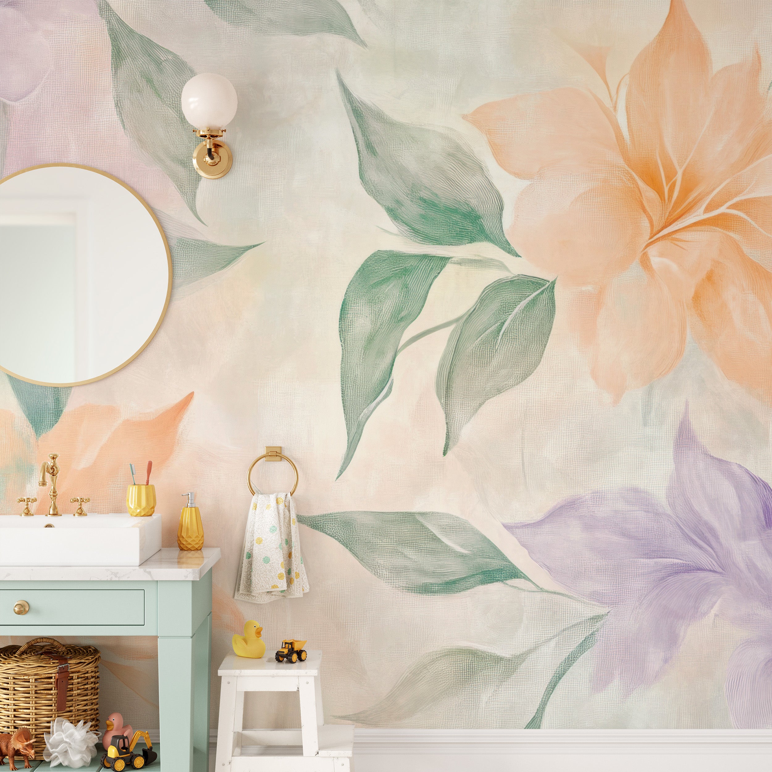 Watercolor floral wall art in gentle tones.
