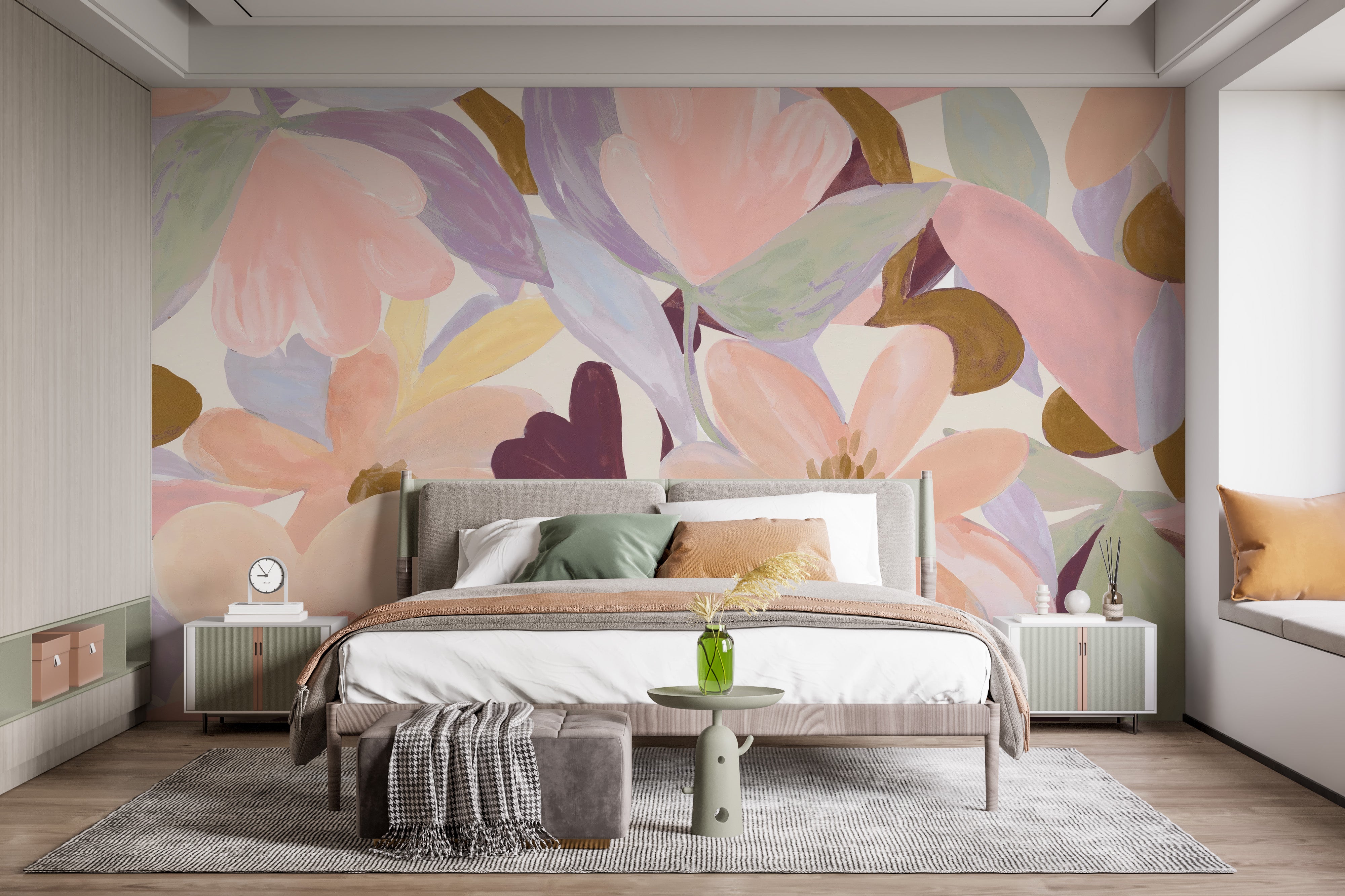 Soft pastel floral watercolor wallpaper for bedrooms