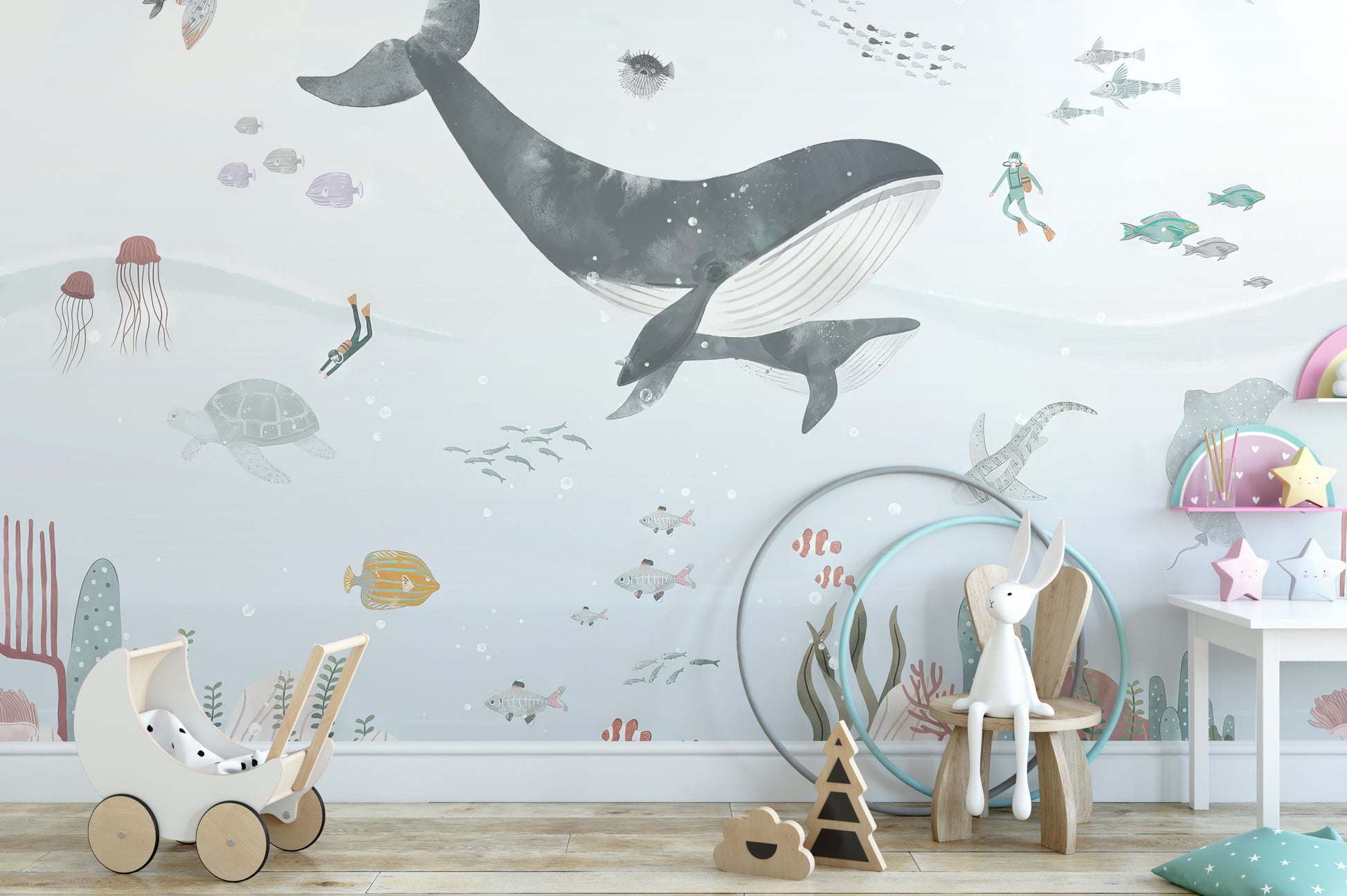 Elegant ocean whale wallpaper design
