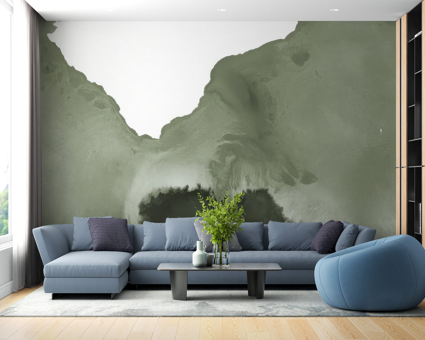 Art deco inspired sage watercolor mural