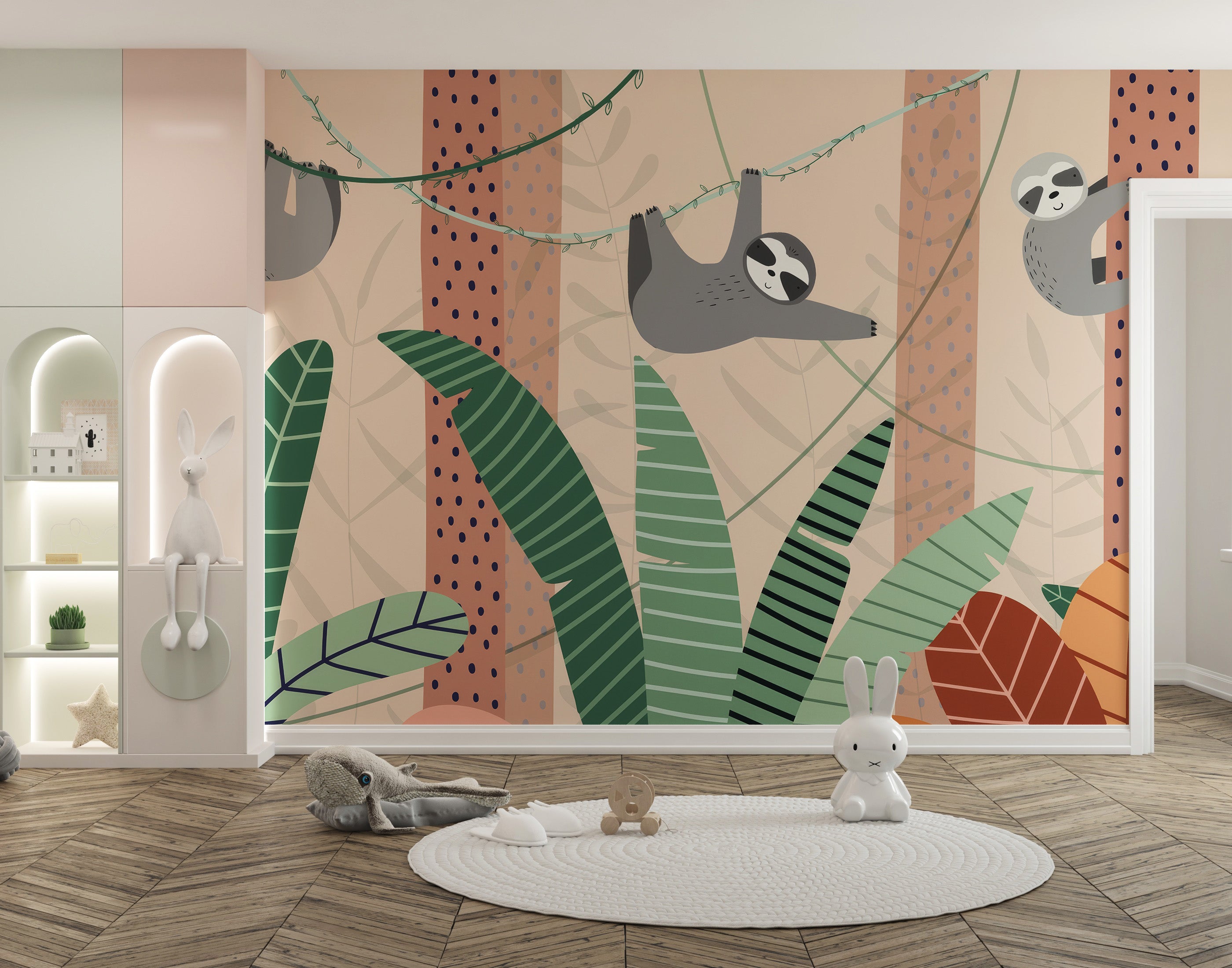 Adorable cartoon sloth wall mural