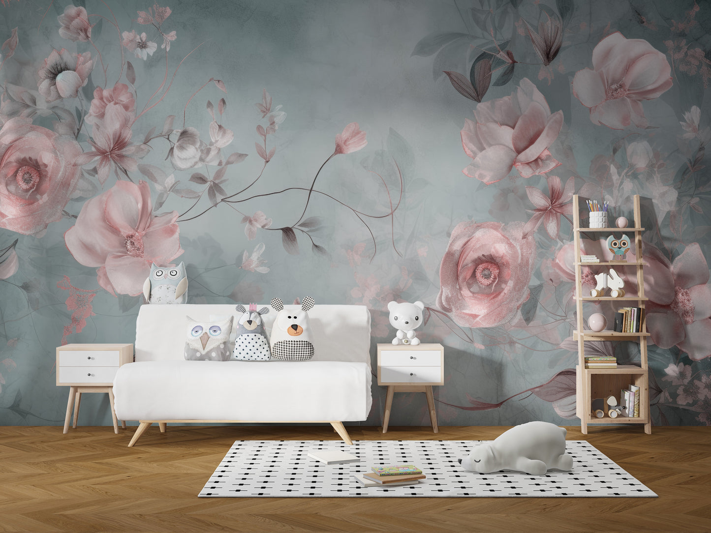 Stunning pink flower mural with delicate softness