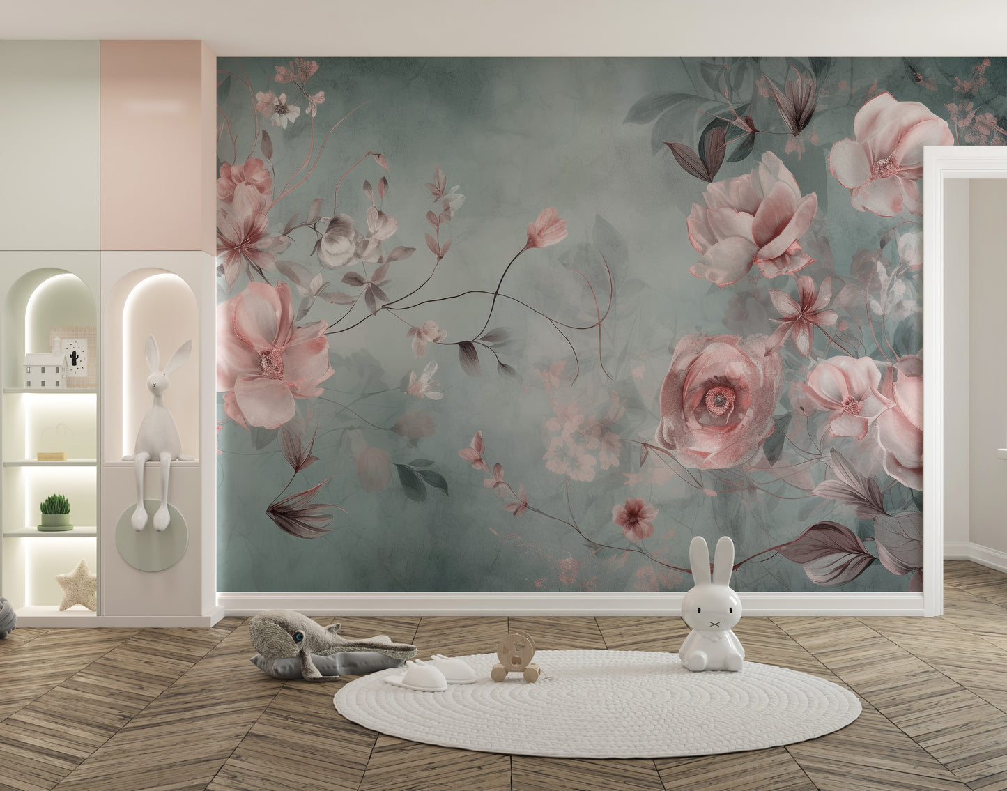 Stunning pink flower mural with delicate softness