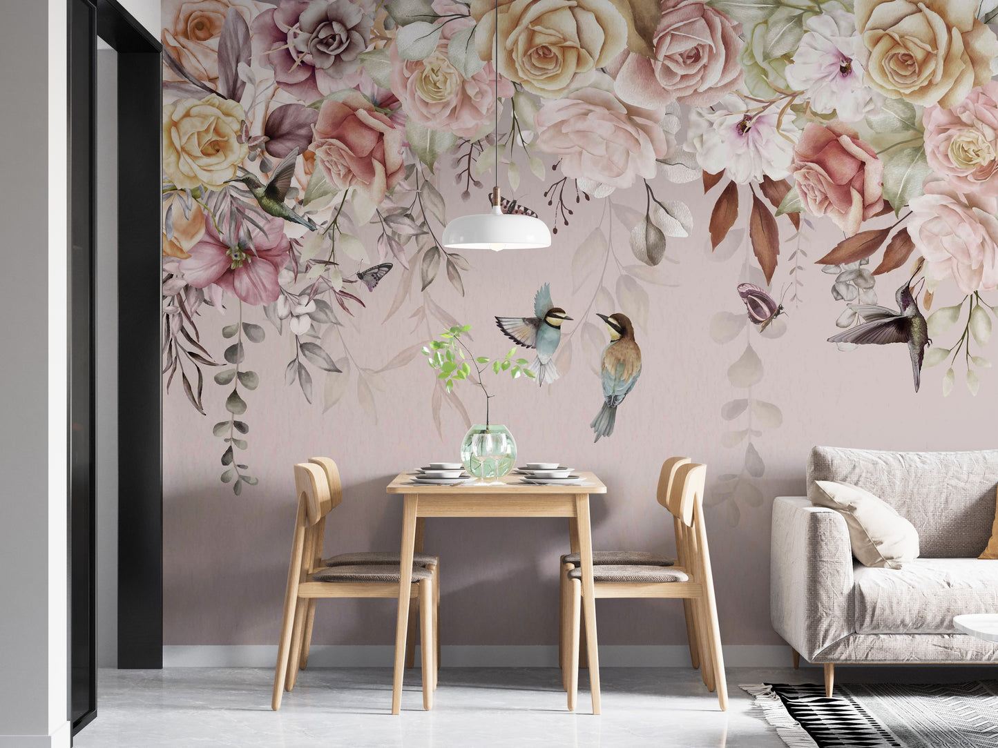 Vintage blossoms wallpaper with pastel floral design.