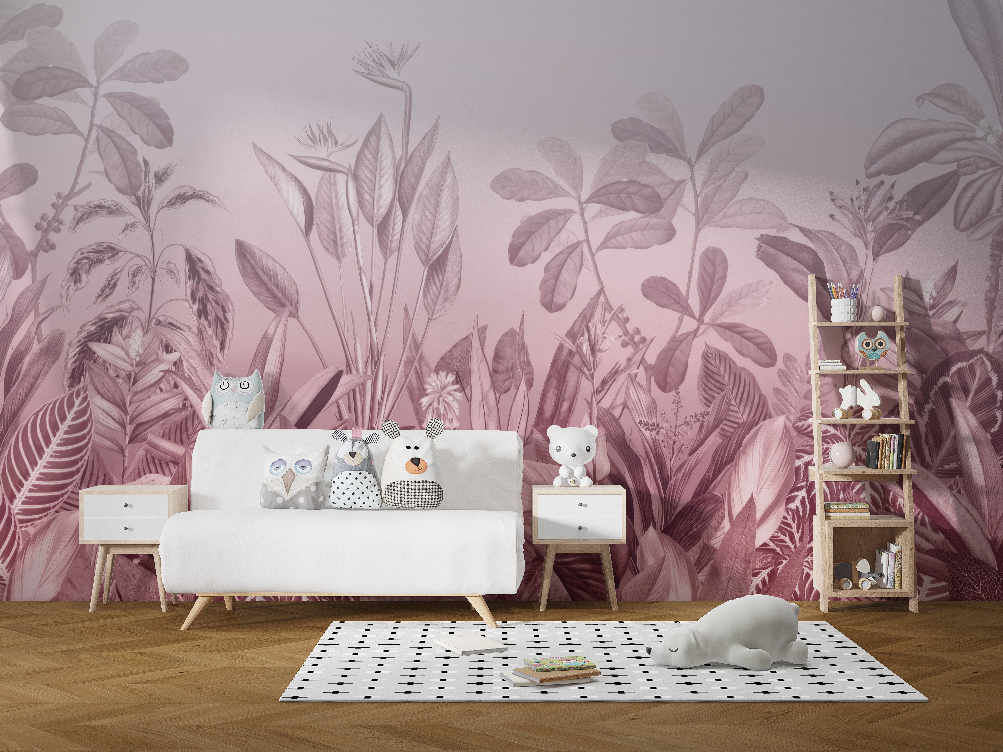 Pink tropical jungle wallpaper mural