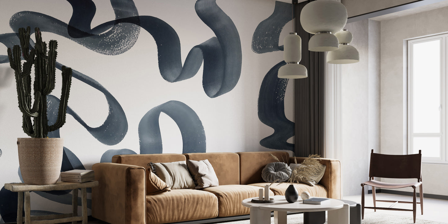 Watercolor Blue Swirls Wallpaper Mural