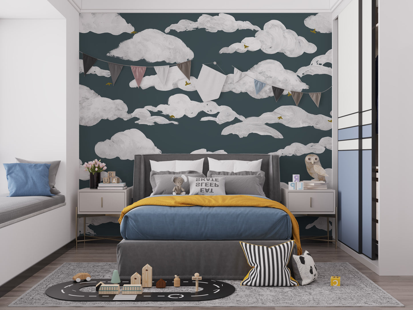 Blue White Clouds Wall Mural