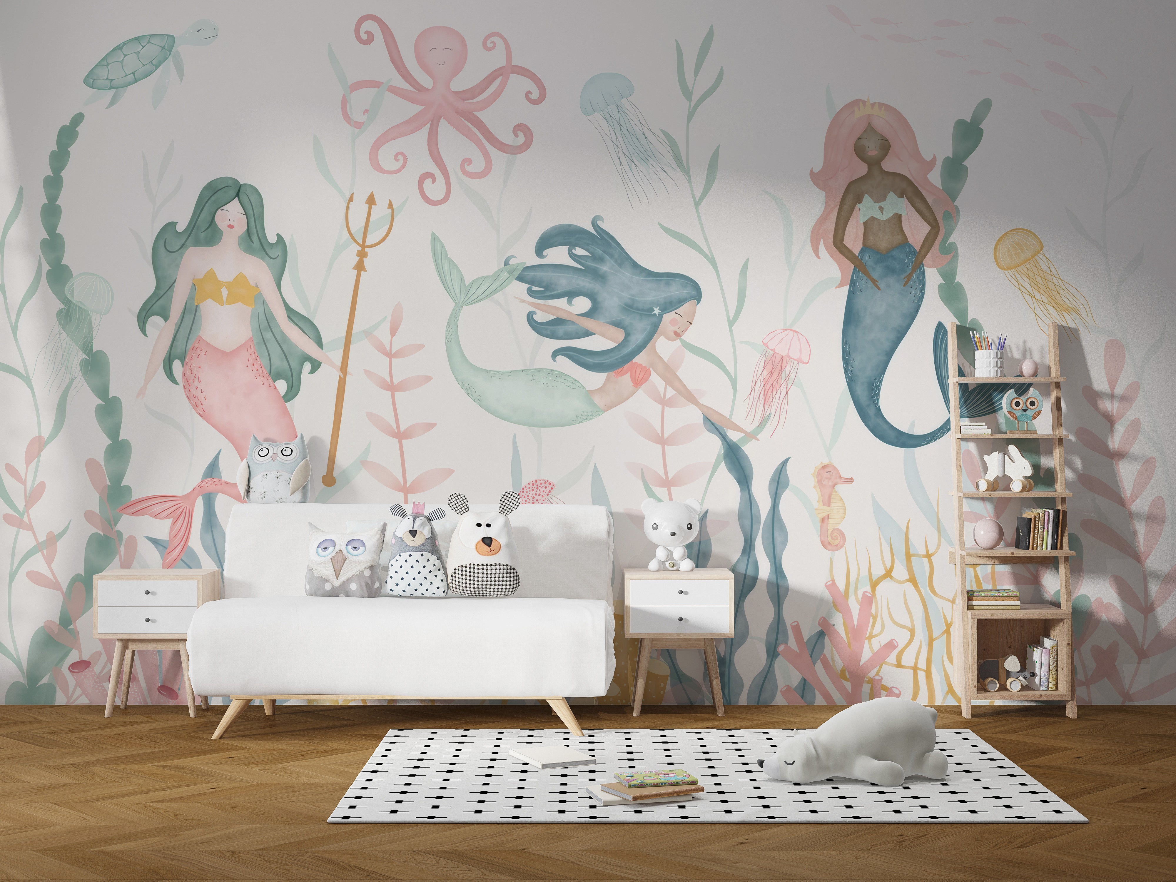 Dreamy underwater ballet wallpaper mural for vibrant kids' rooms.