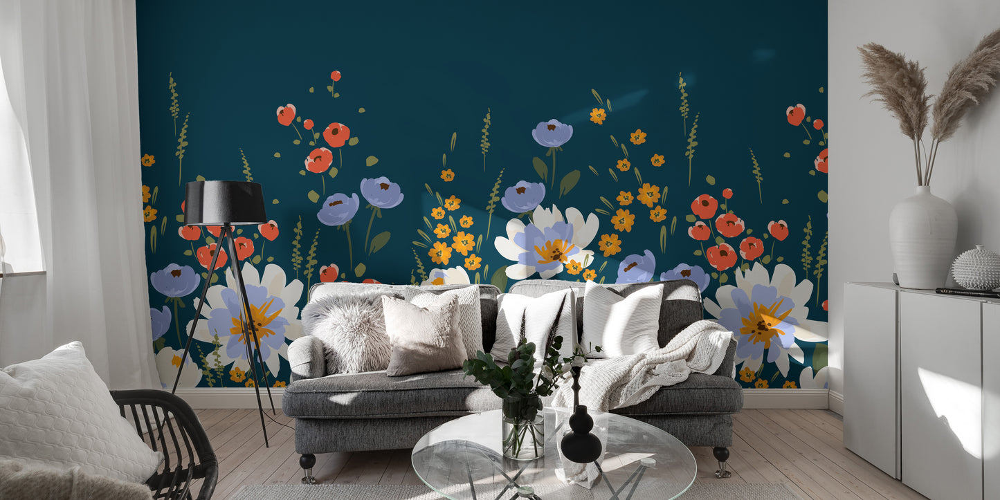 Midnight Garden Floral Mural