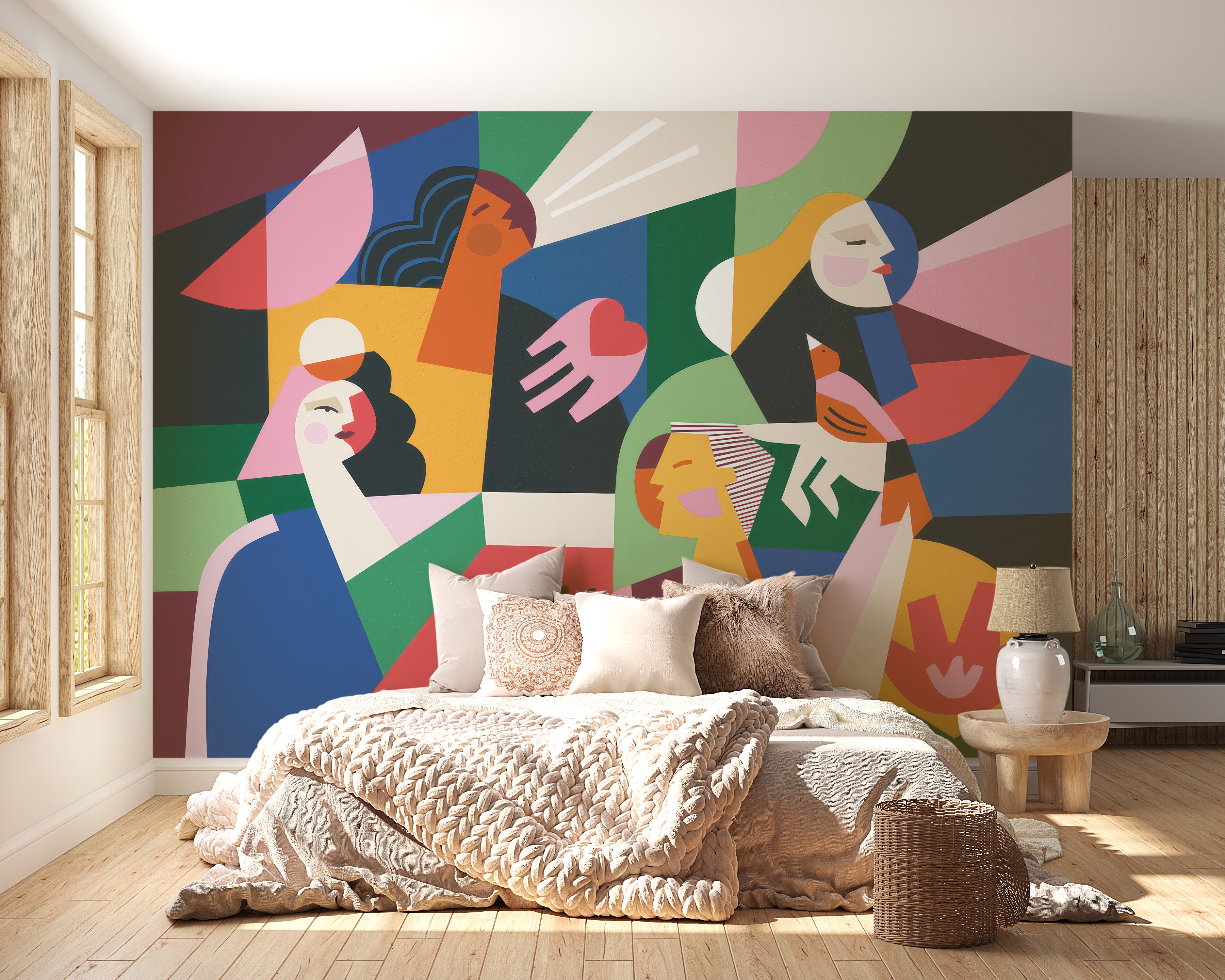 Modern artistic women wallpaper mural with colors.