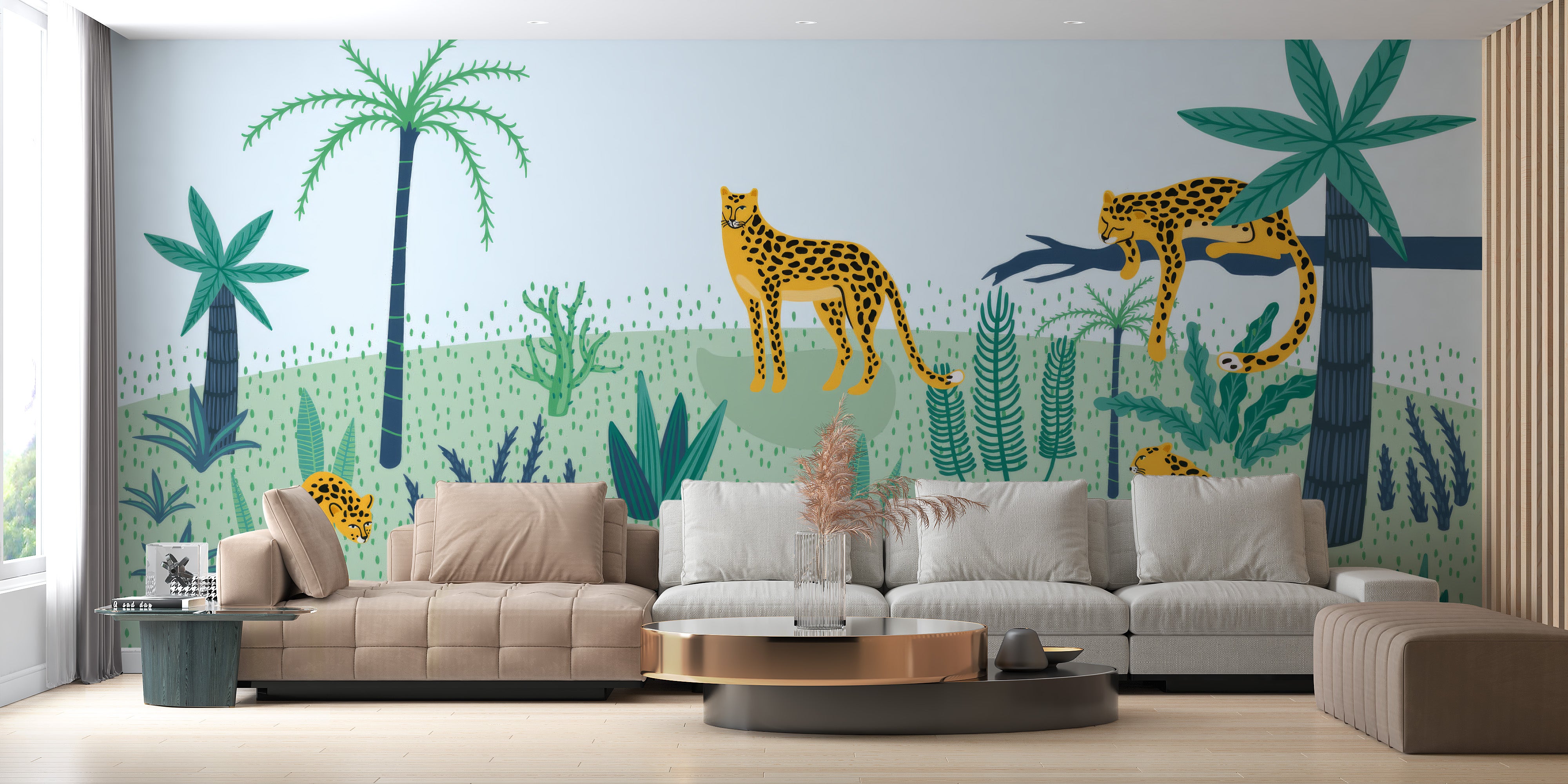 Stylish leopard jungle mural with artistic flair