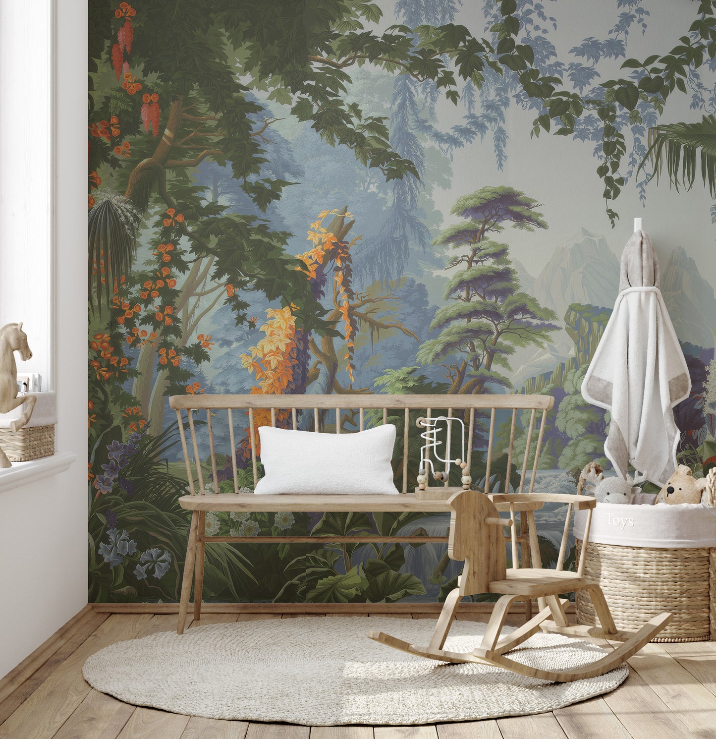 Detailed scenic wallpaper mural featuring exotic vegetation