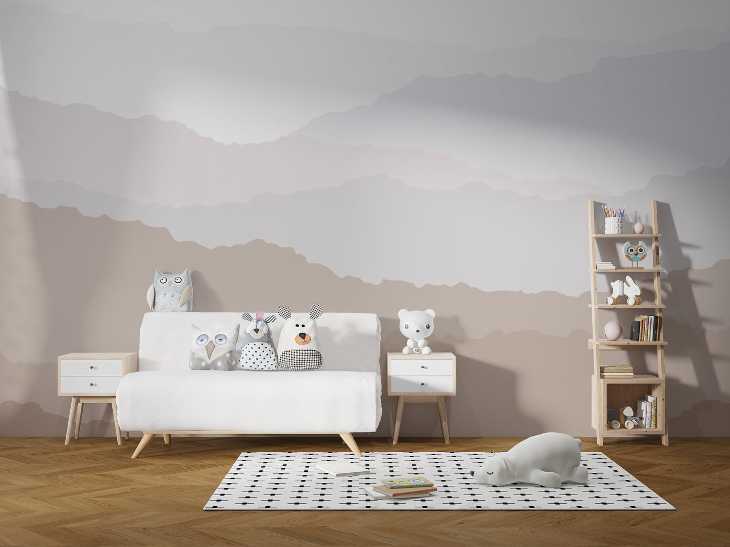 Soft gradient mountain landscape mural
