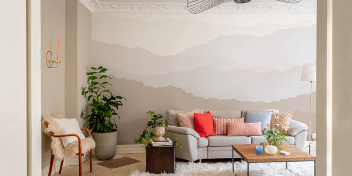 Serene gradient mountain peaks mural
