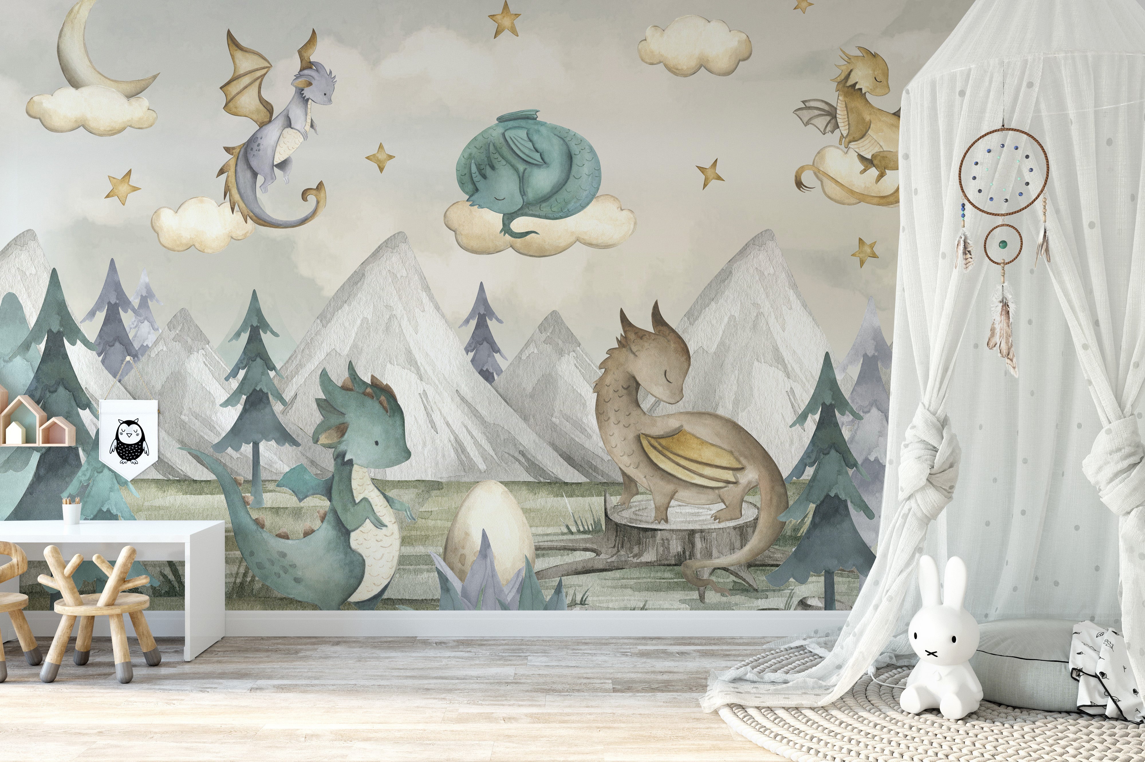 Dragon fantasy wallpaper for kids' room decor