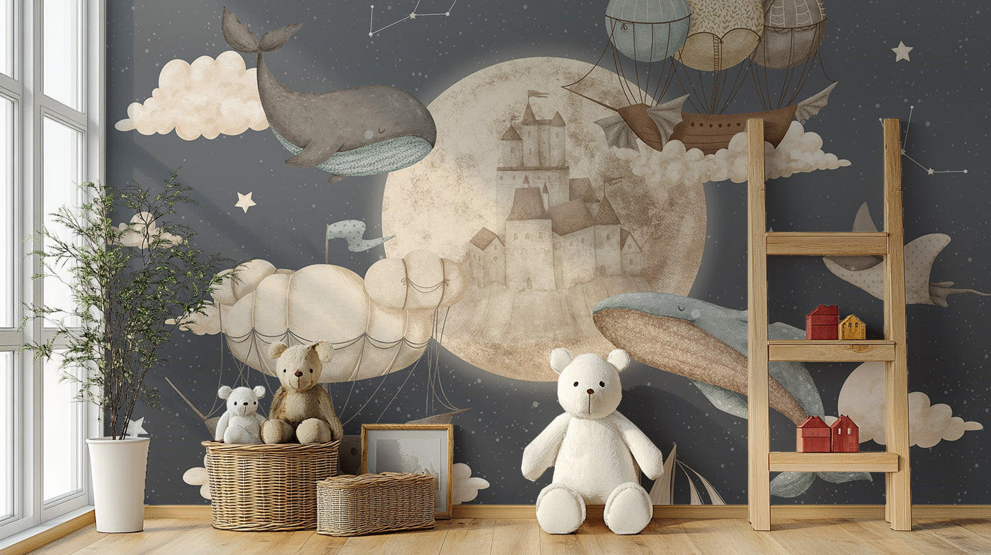 Flying Whales Boat Wall Mural