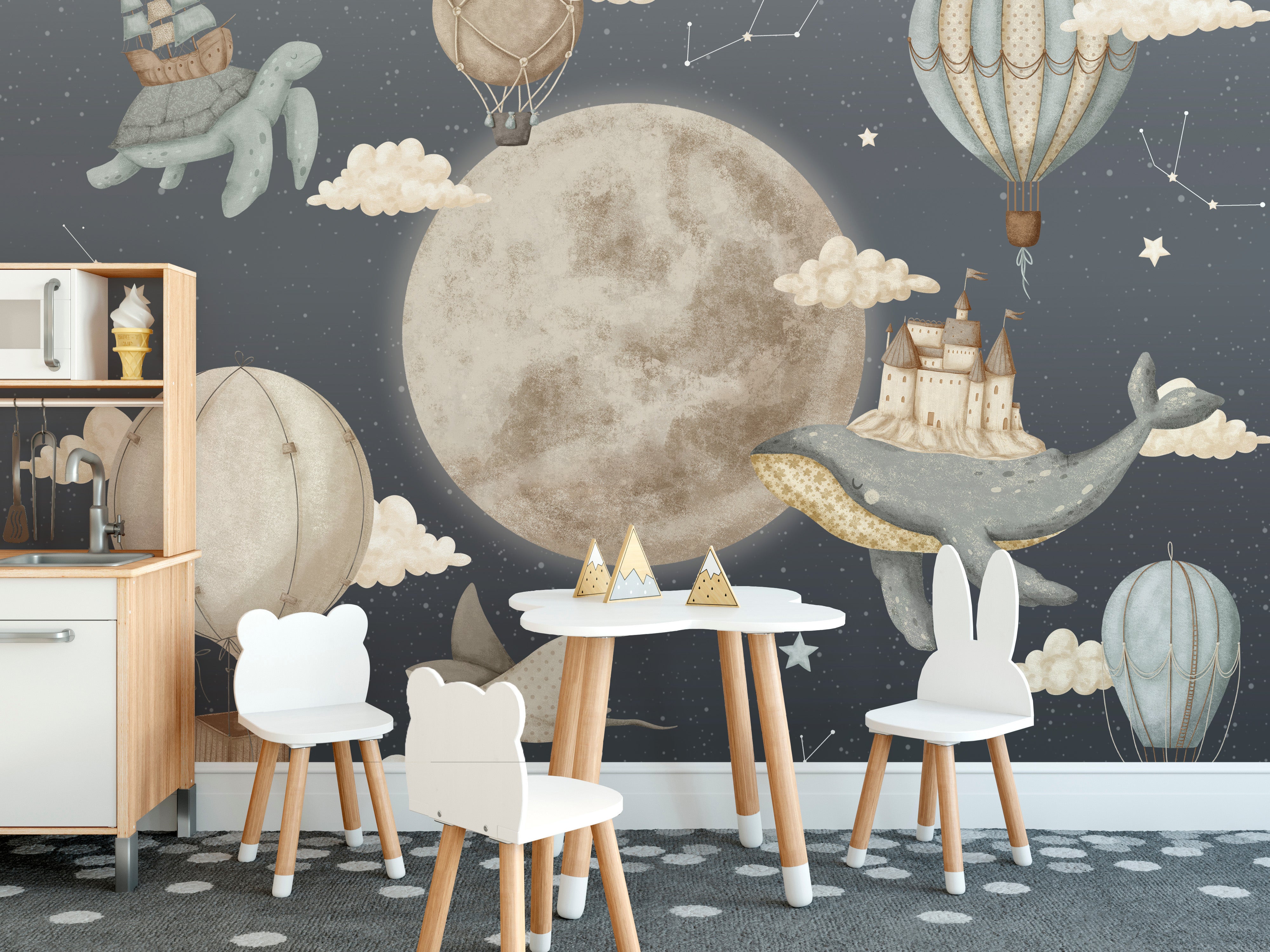 Vintage hot air balloon wallpaper for kids' room