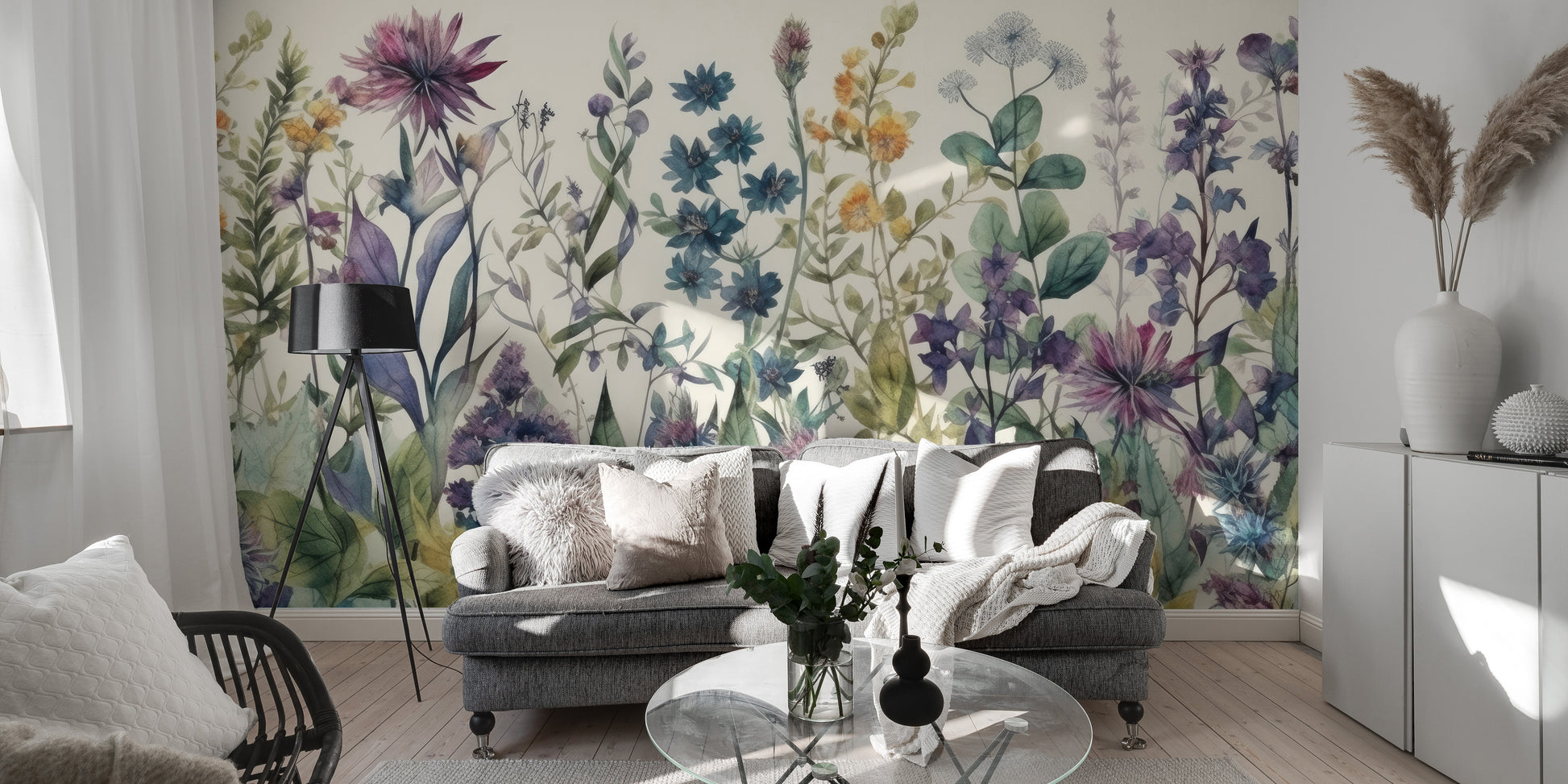 Vintage flora wallpaper with vibrant garden blooms