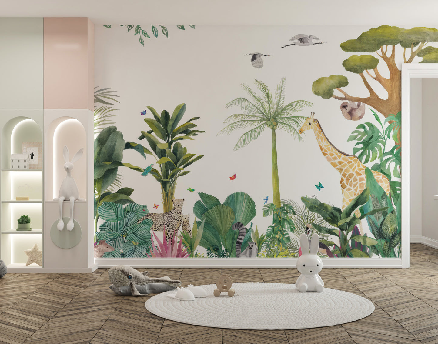 Tropical-themed wallpaper for kids' bedroom or nursery decor