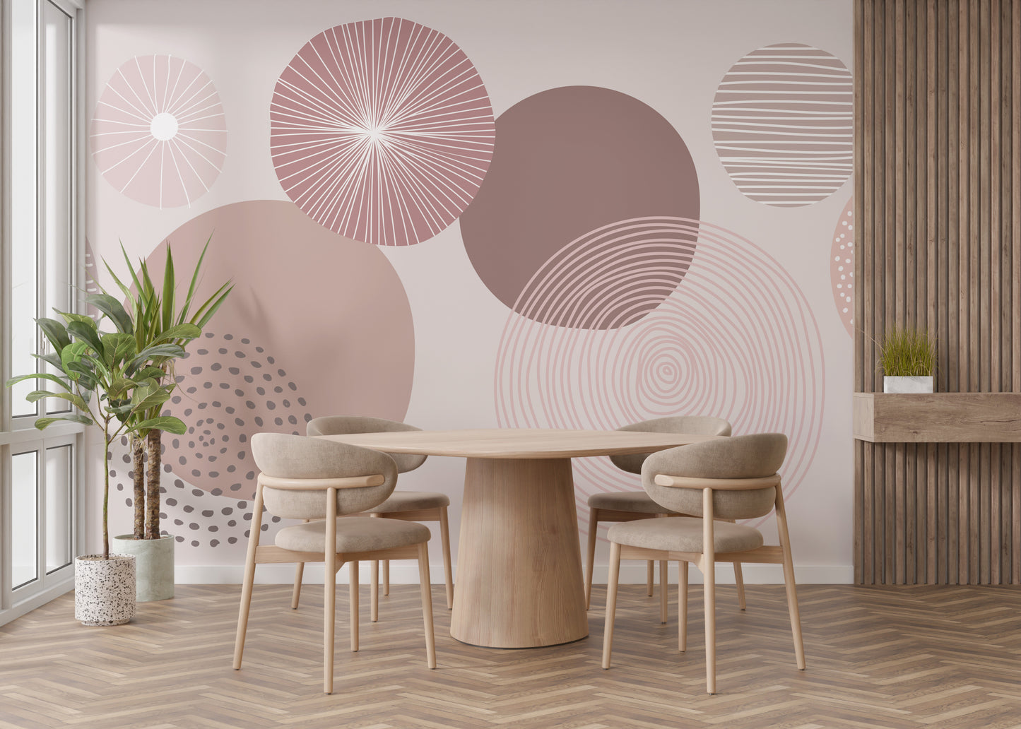 Elegant dusky mauve wallpaper showcasing artistic circular elements.