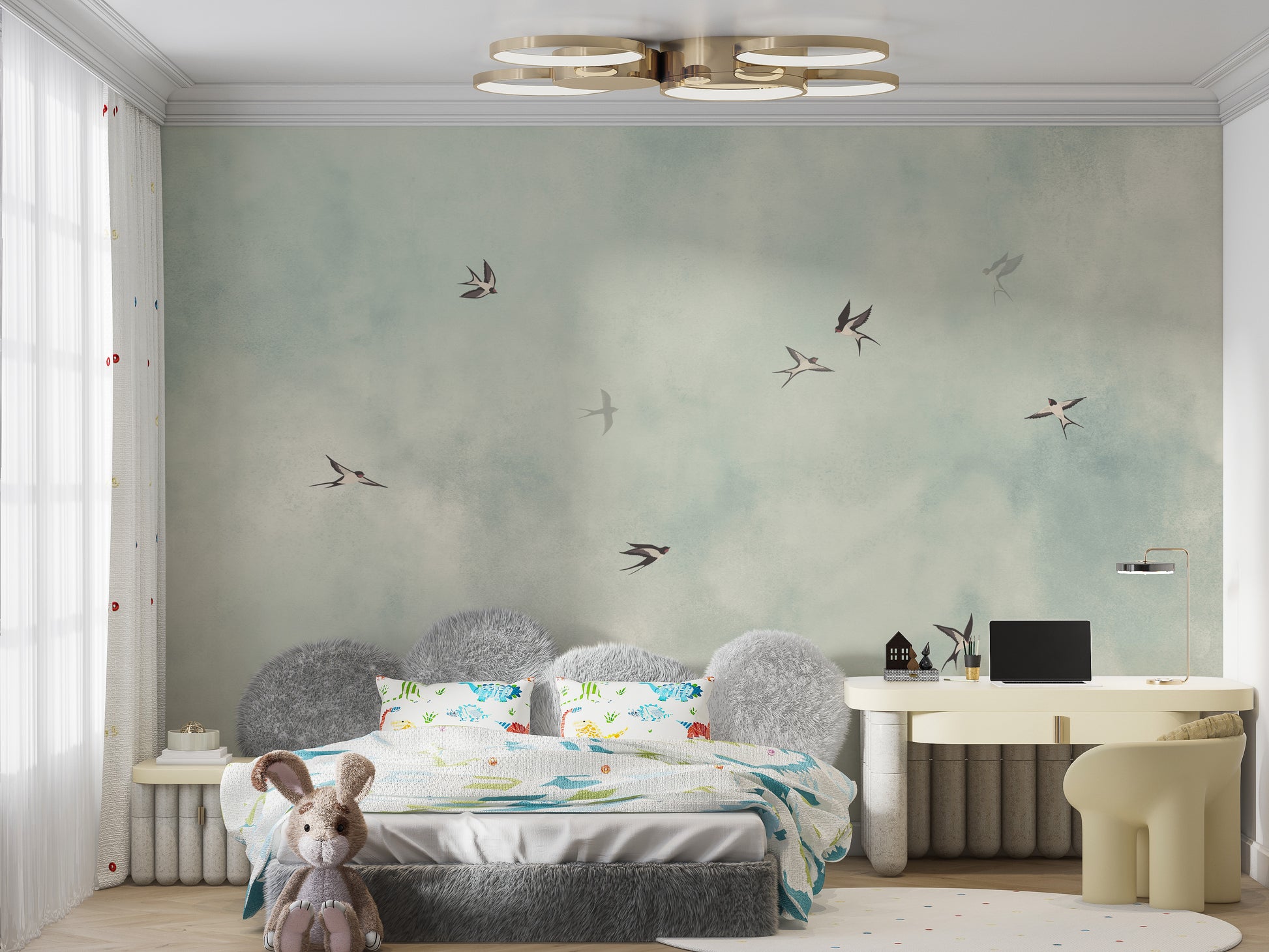 Elegant bird-themed wallpaper with swallows