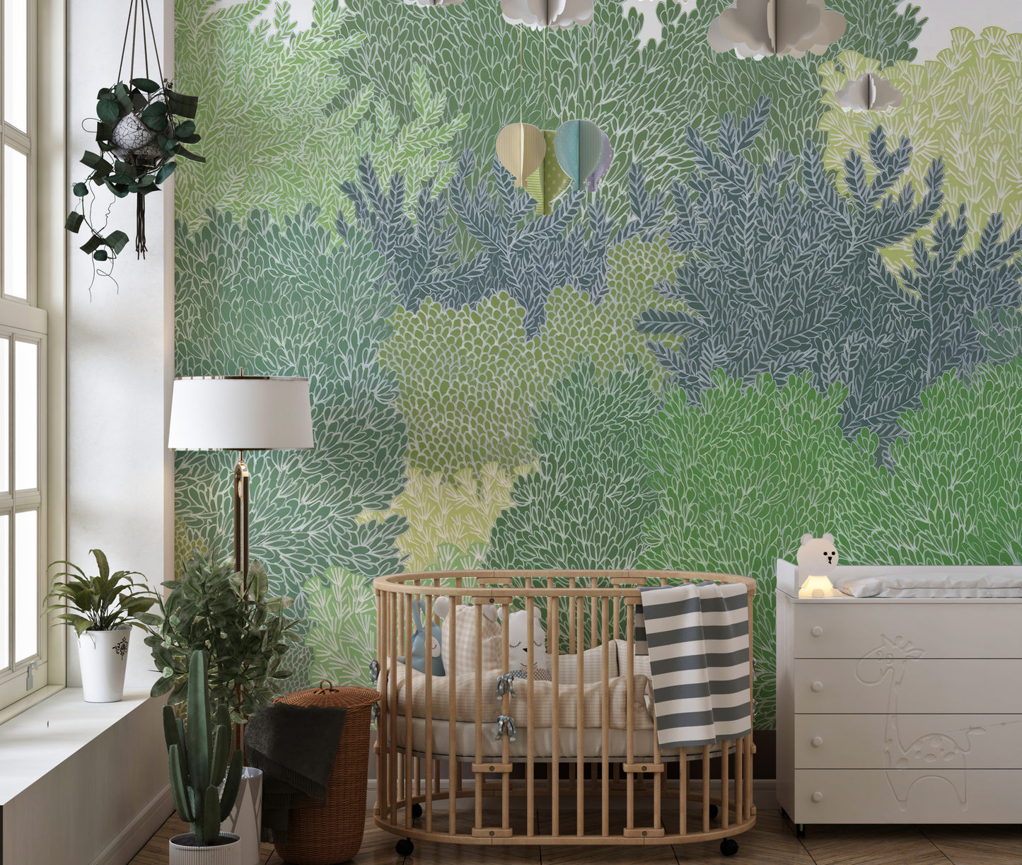 Lush green canopy wallpaper ideal for nature-themed decor