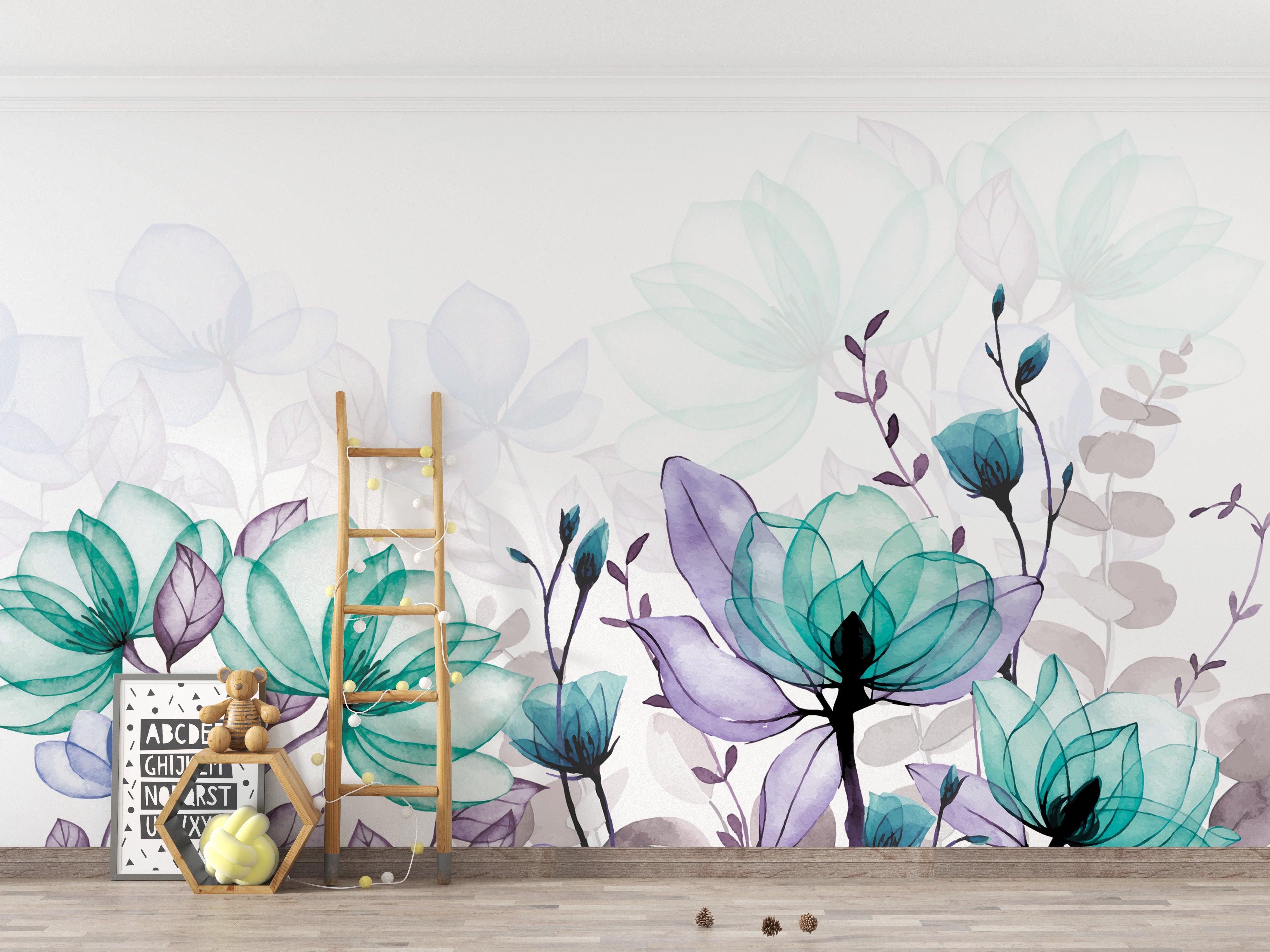 Elegant botanical wallpaper with lavender hues