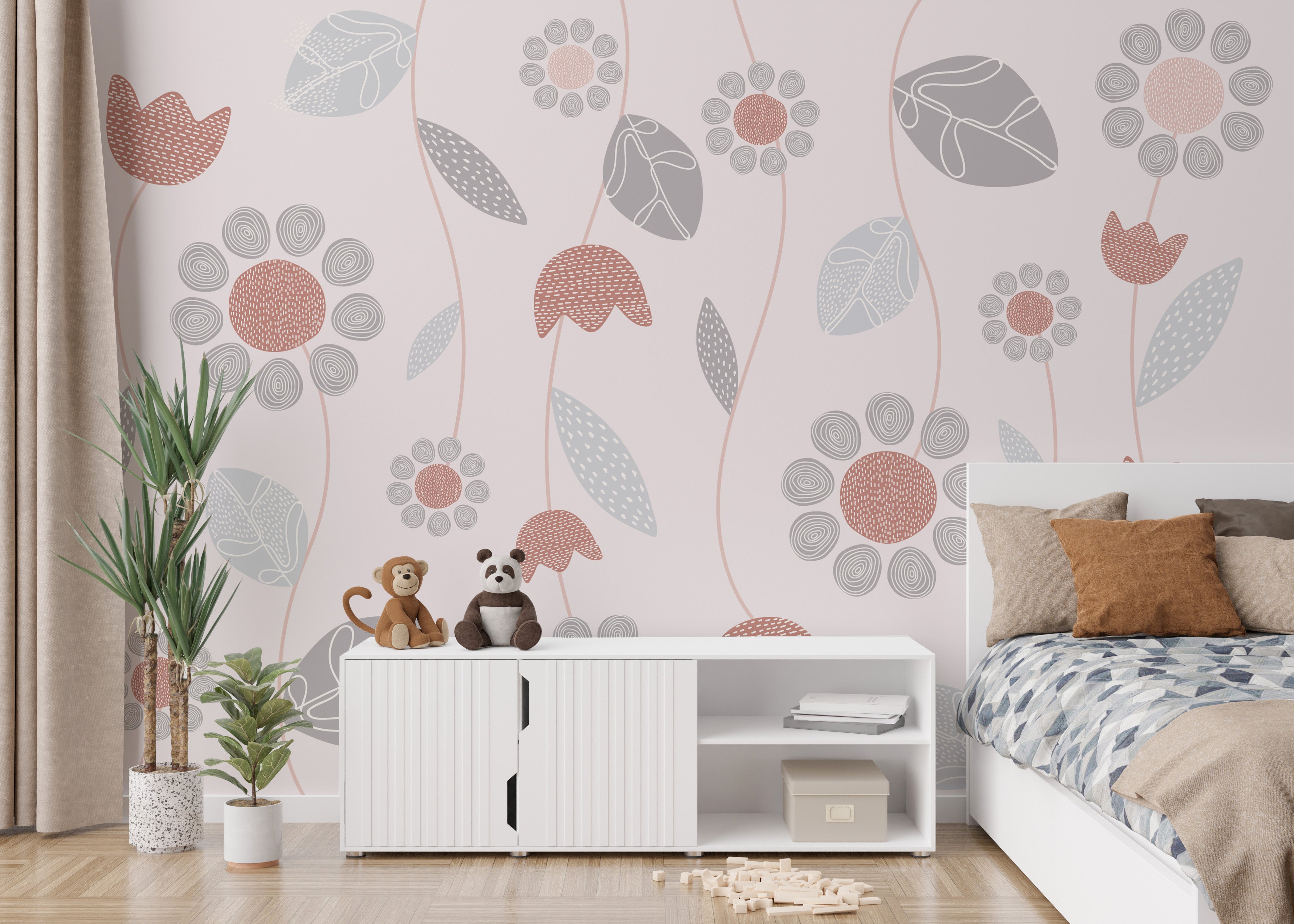 Soft abstract floral pattern for serene interiors.