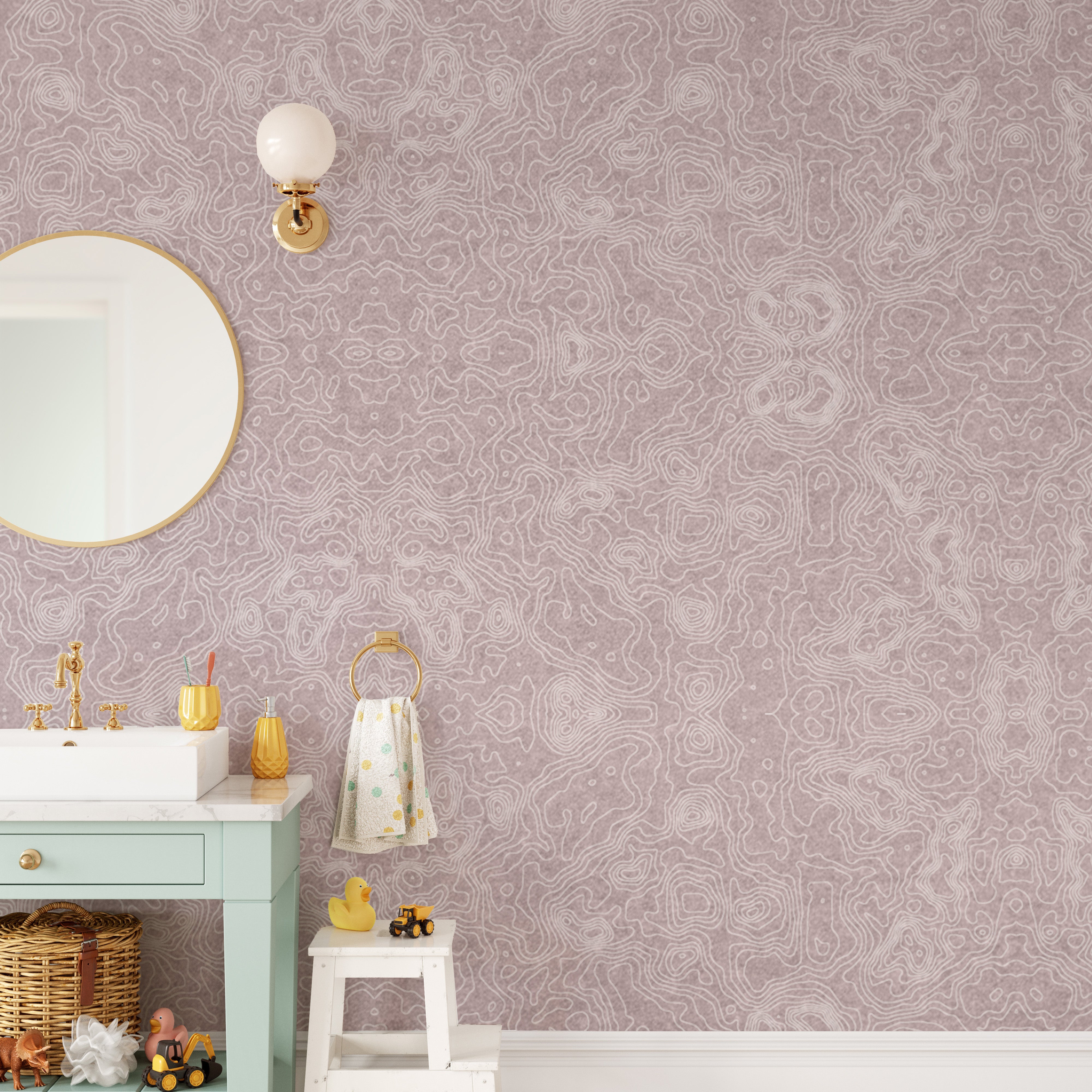 Mauve artistic swirl design wallpaper for decor