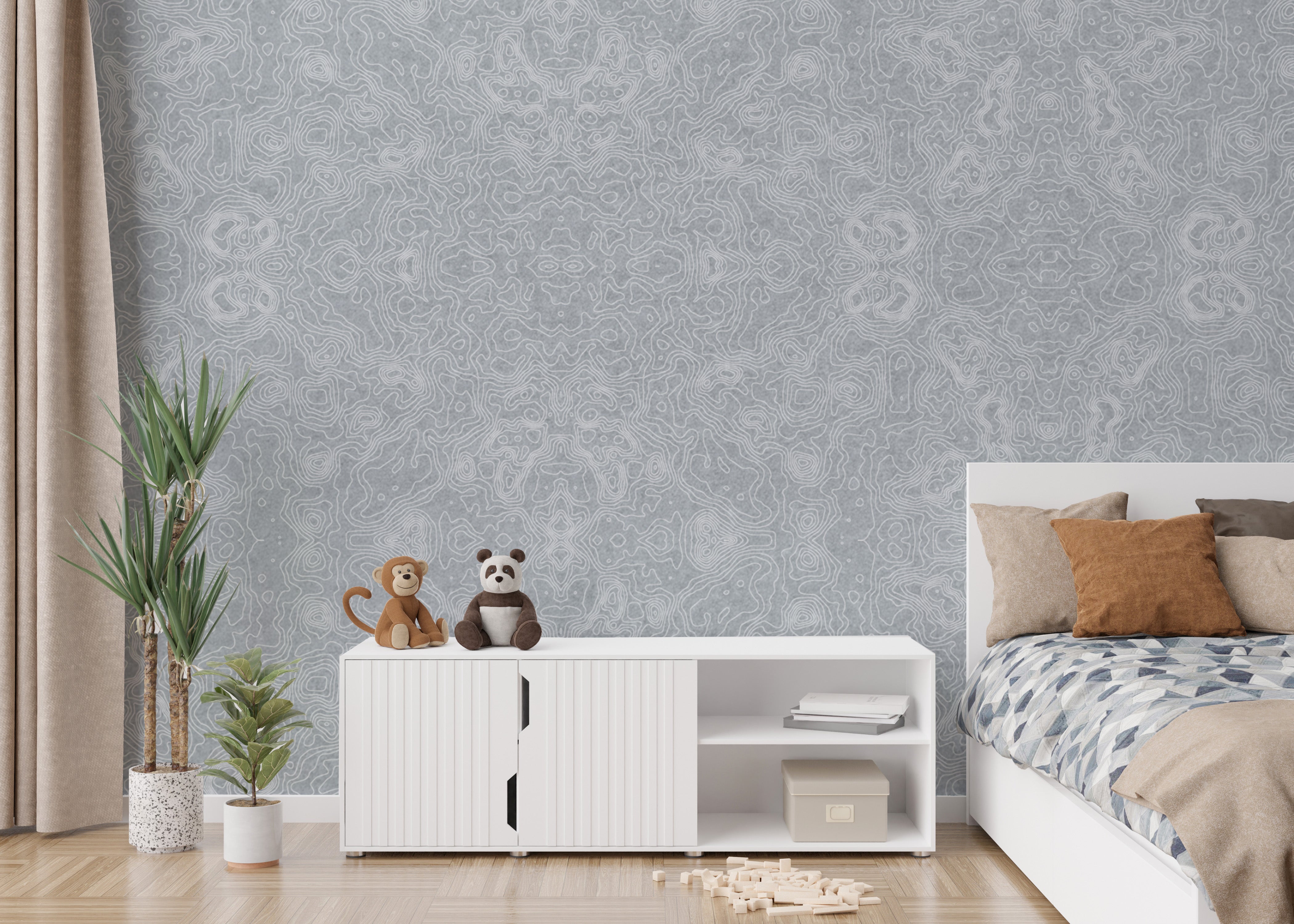 Elegant topographic pattern wallpaper in blue