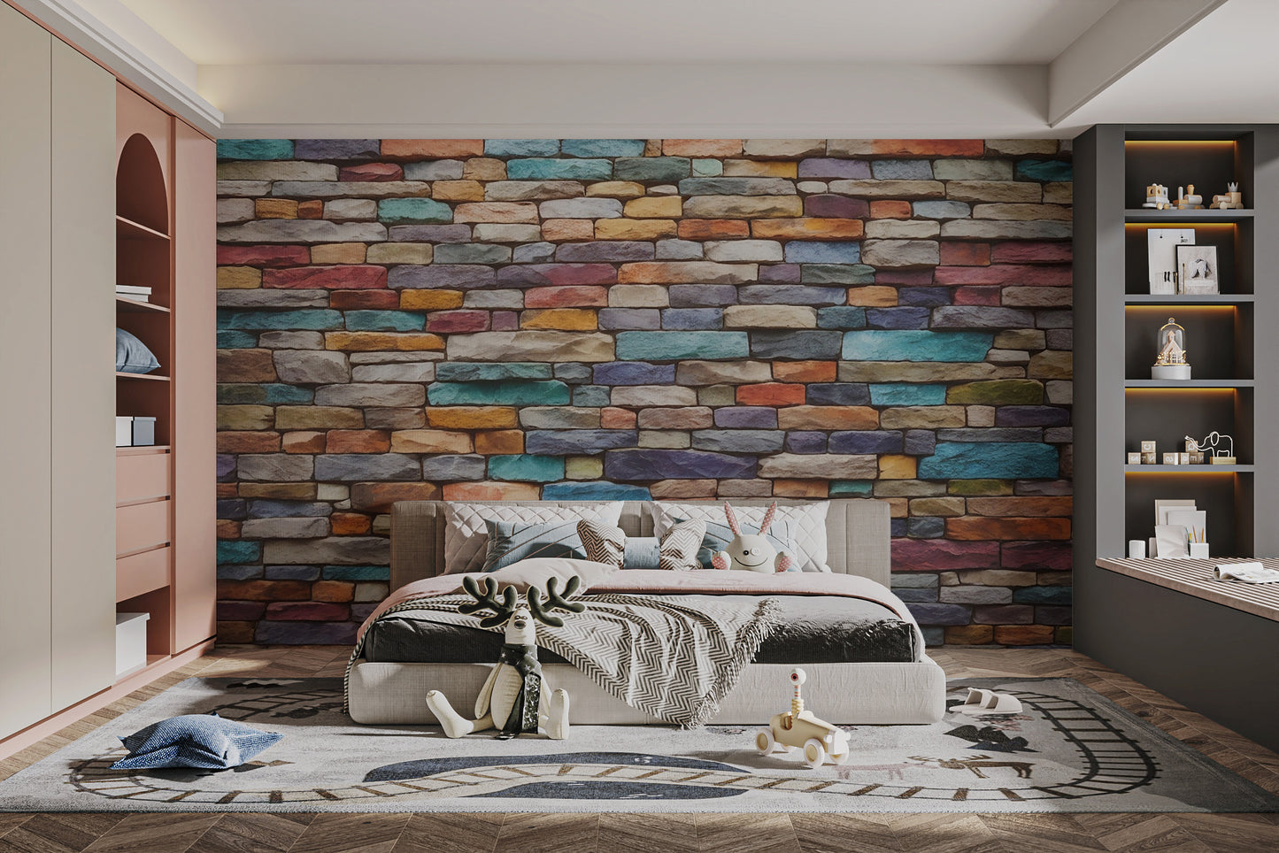 Multicolored brick wall pattern for interiors