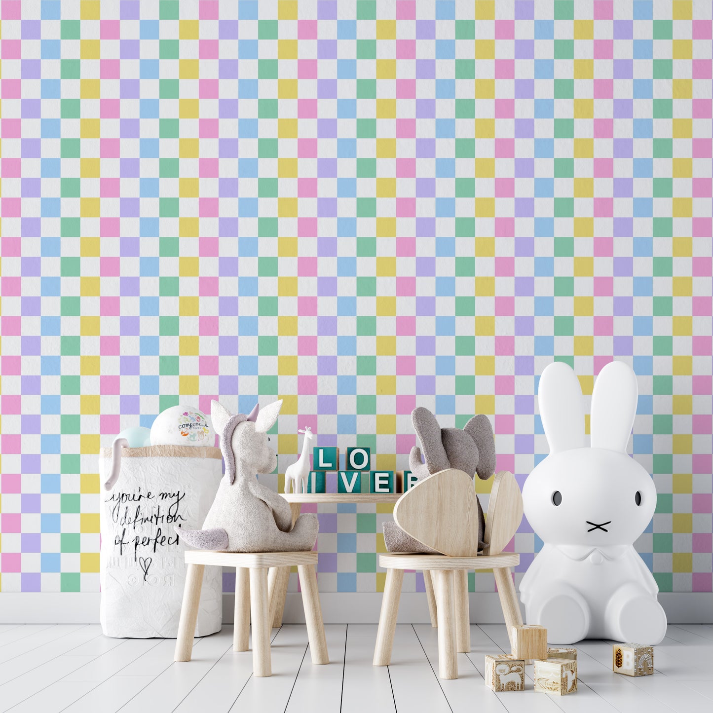 Pastel checkerboard pattern wallpaper for decor