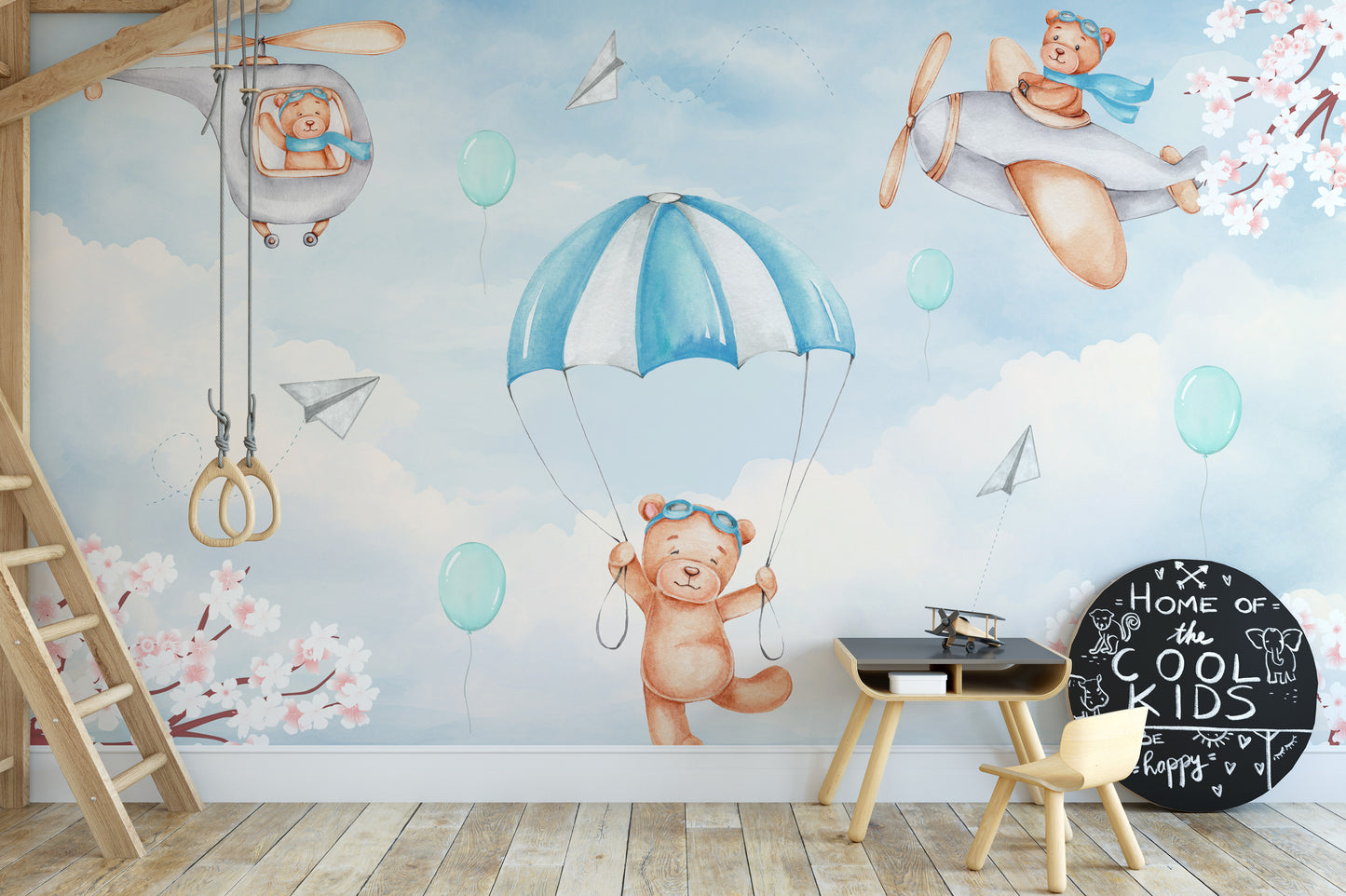 Dreamy blue sky adventure for kids wallpaper mural