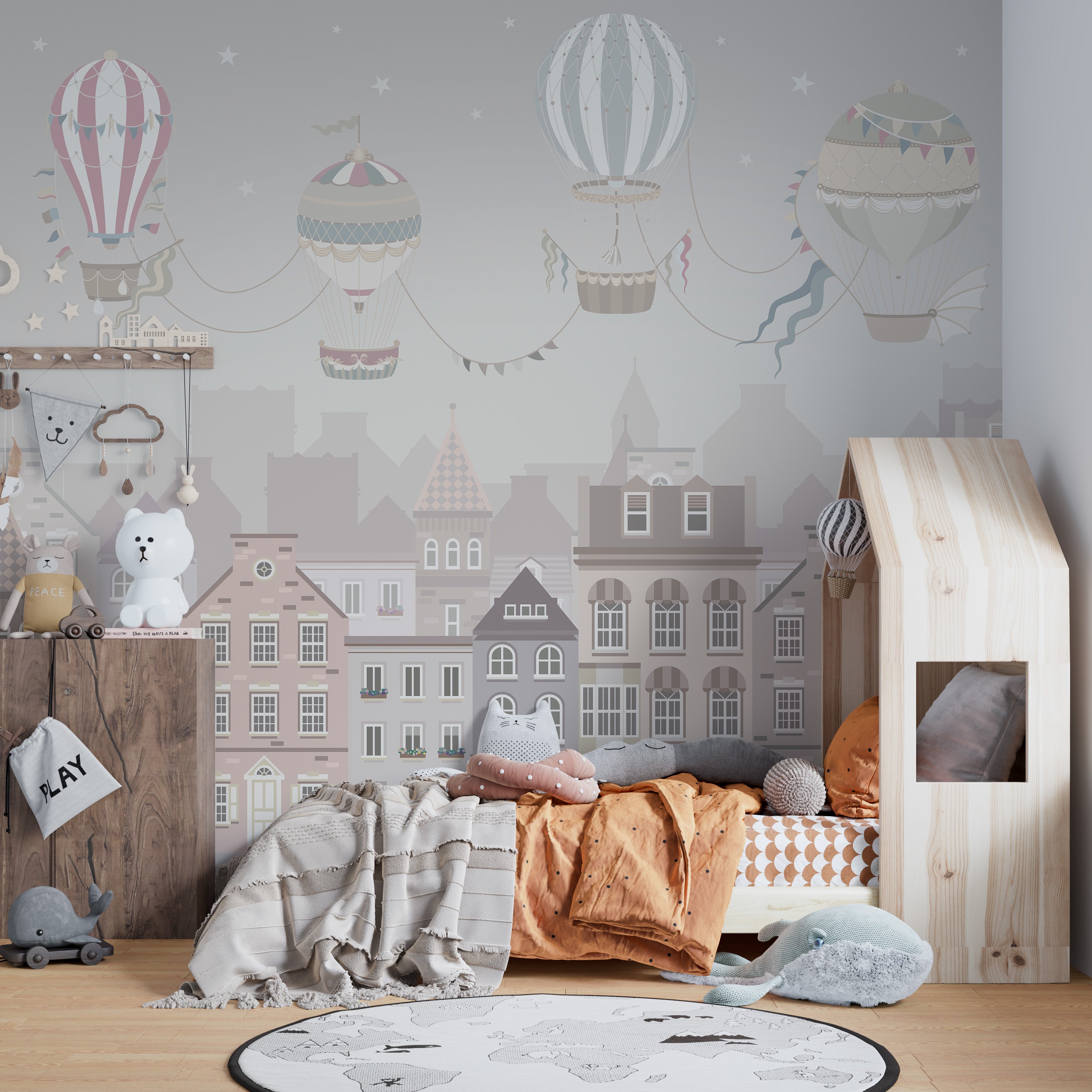 Playful vintage balloon wallpaper for young explorers