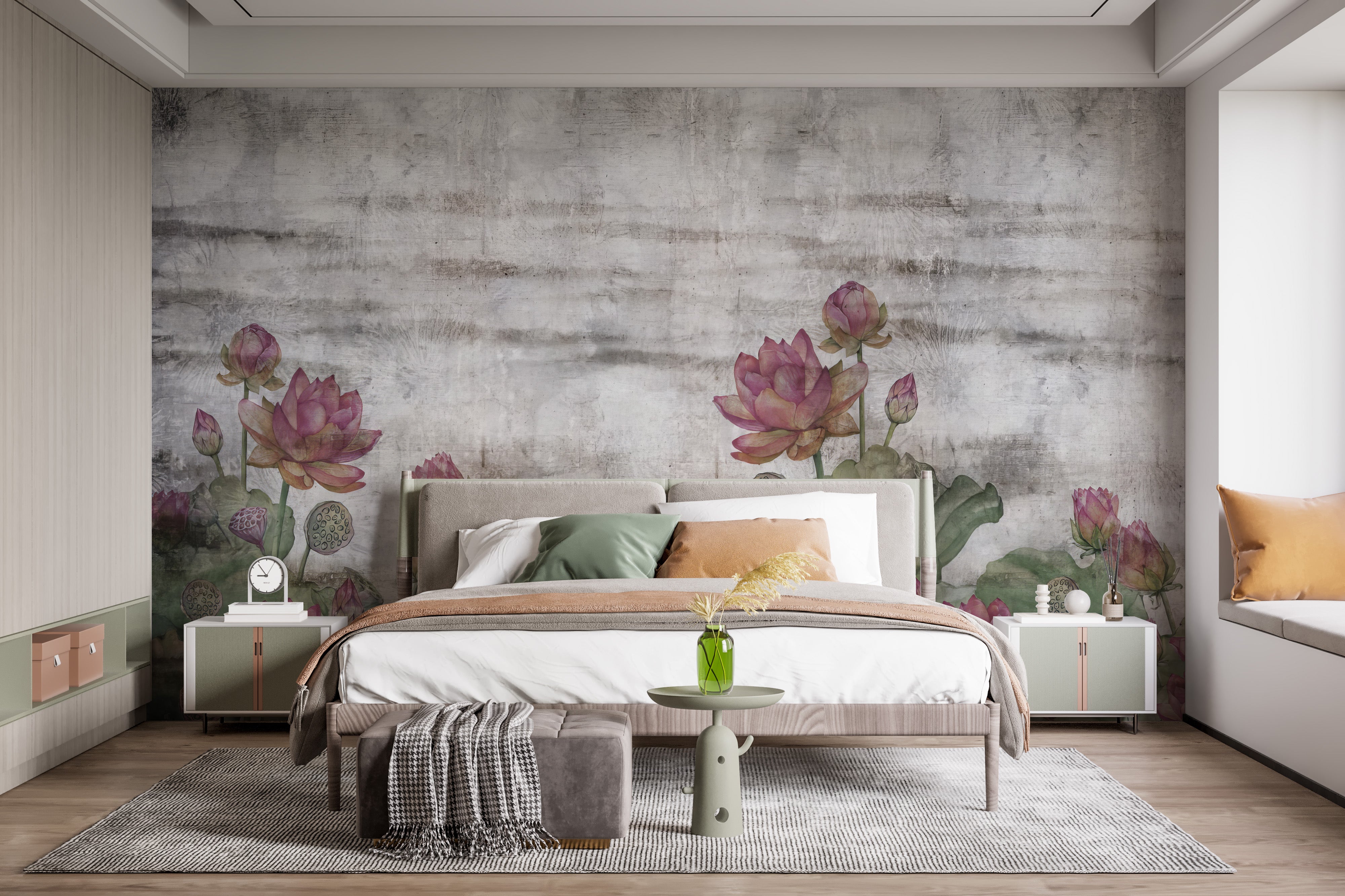 Timeless lotus flower mural for peaceful look