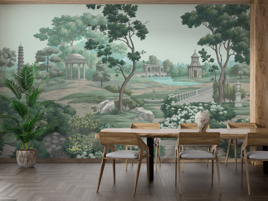 Lush green garden mural with natural beauty