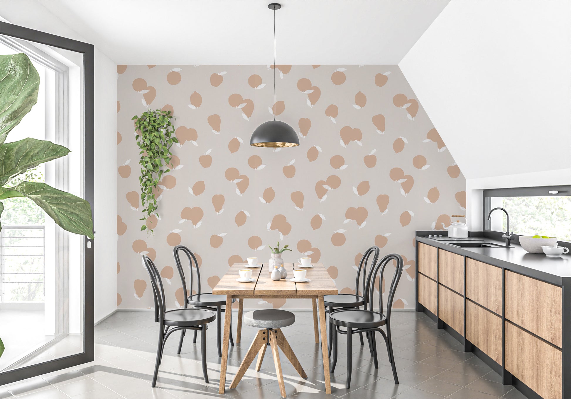 Playful fruit pattern wallpaper design