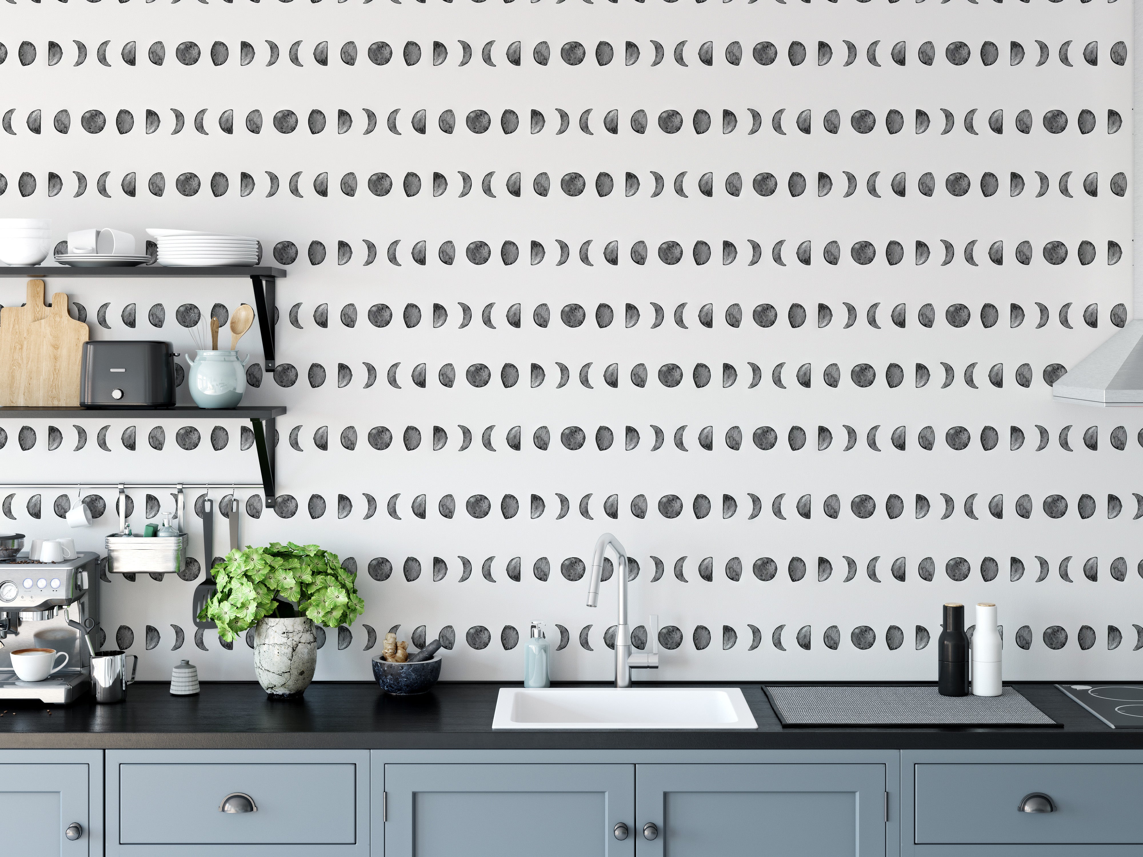 Lunar phases pattern with moon stages wallpaper