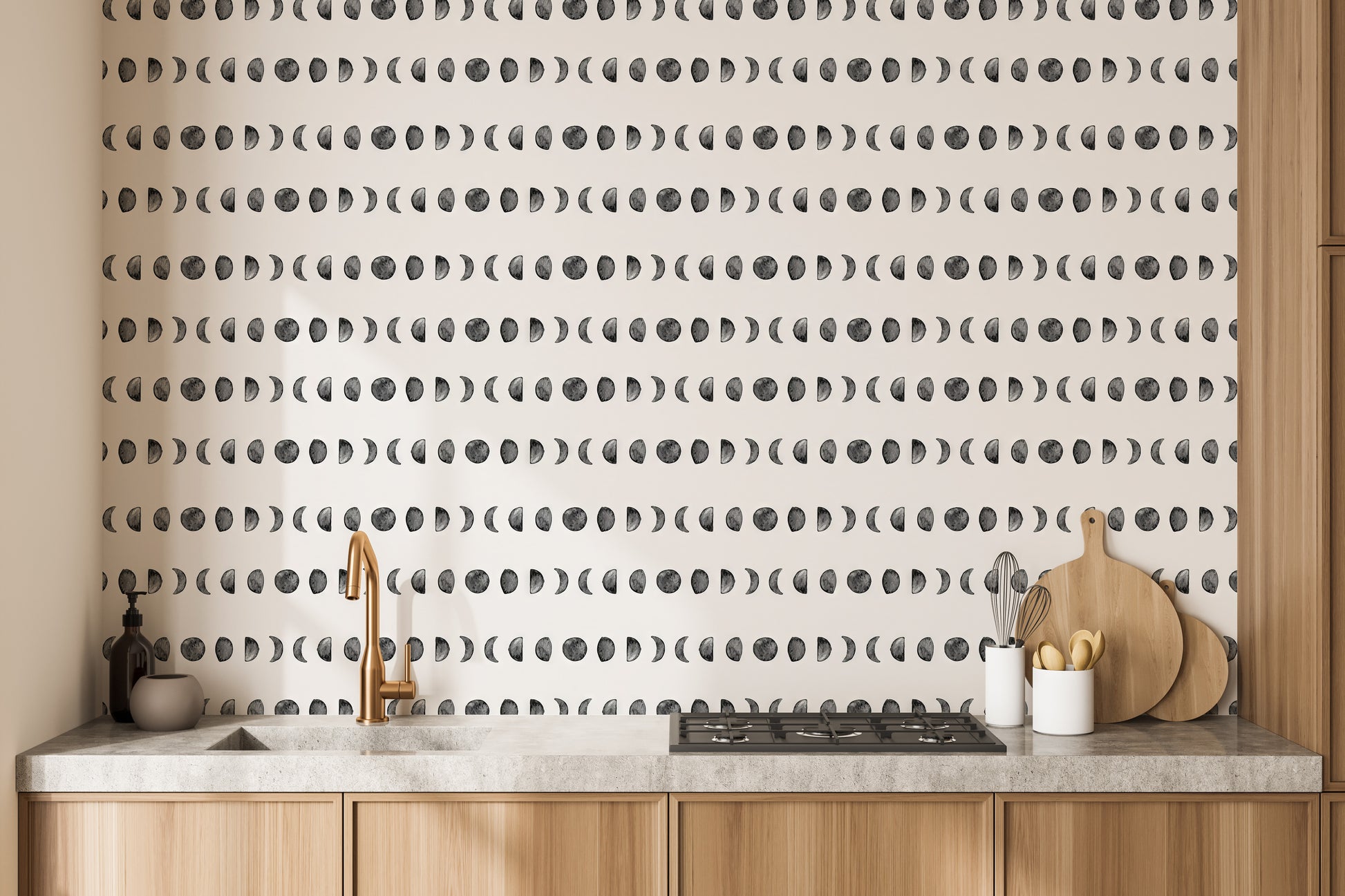 Beautiful moon phases pattern wallpaper design