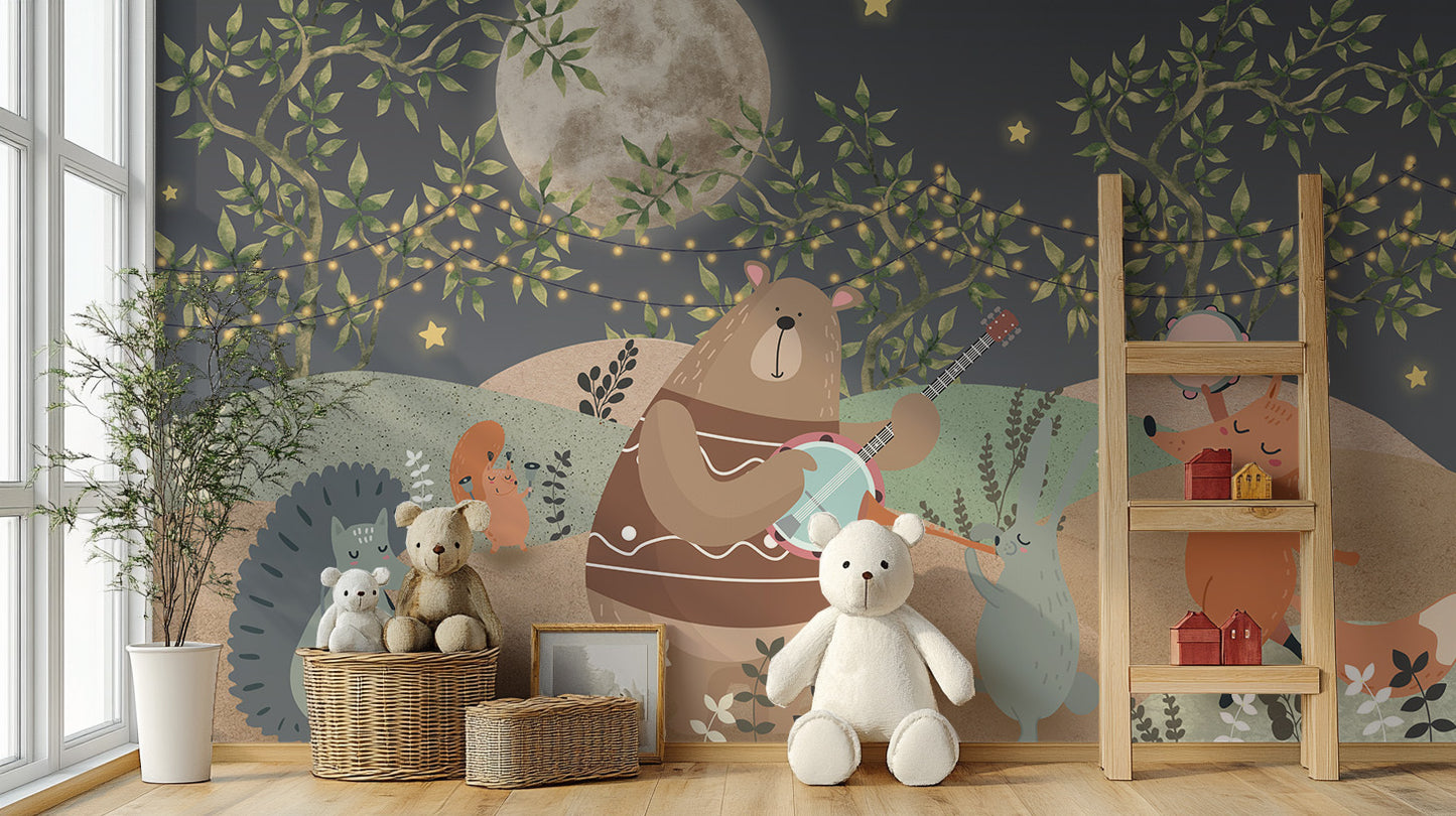 Playful enchanted forest wallpaper design