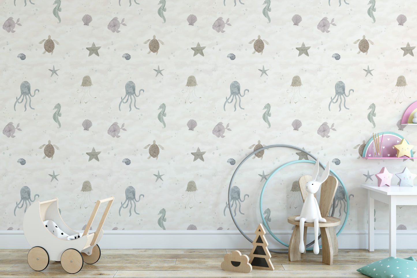 Whimsical marine life wallpaper for kids