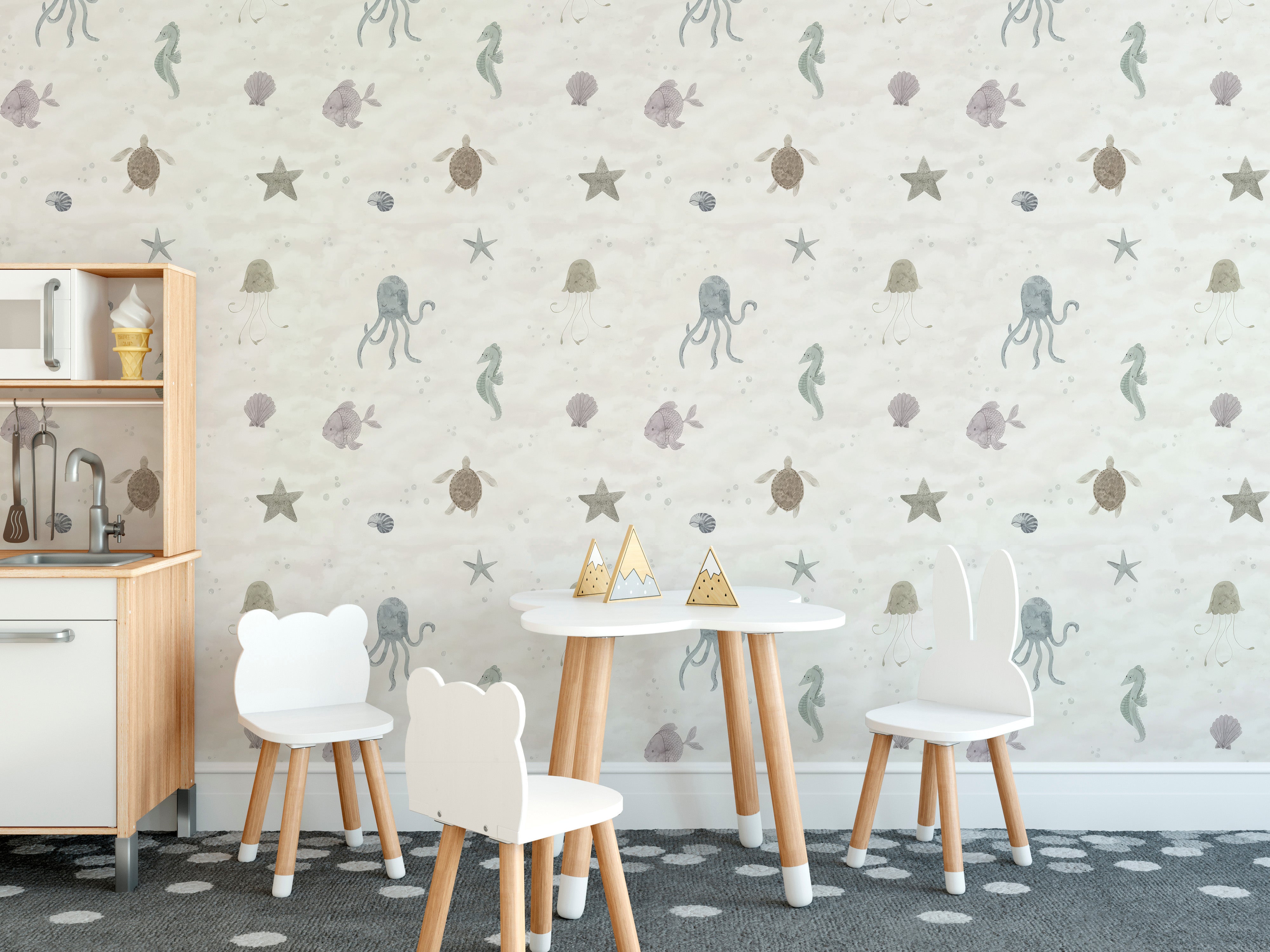 Pastel marine life wallpaper for tranquil spaces